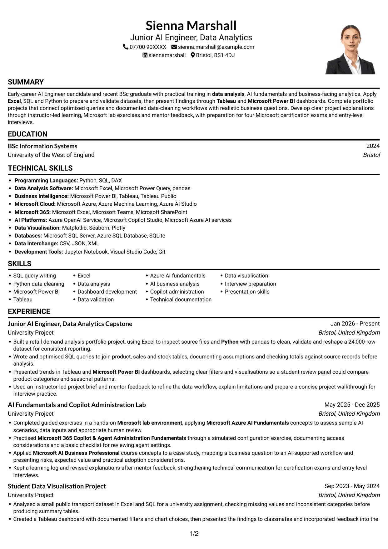 CV example — page 1