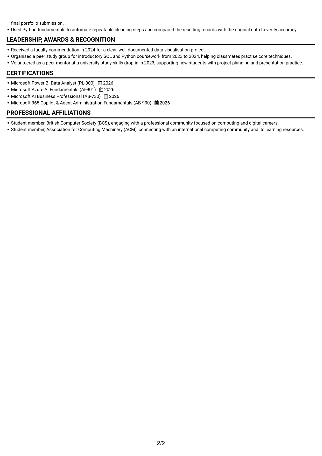 CV example — page 2