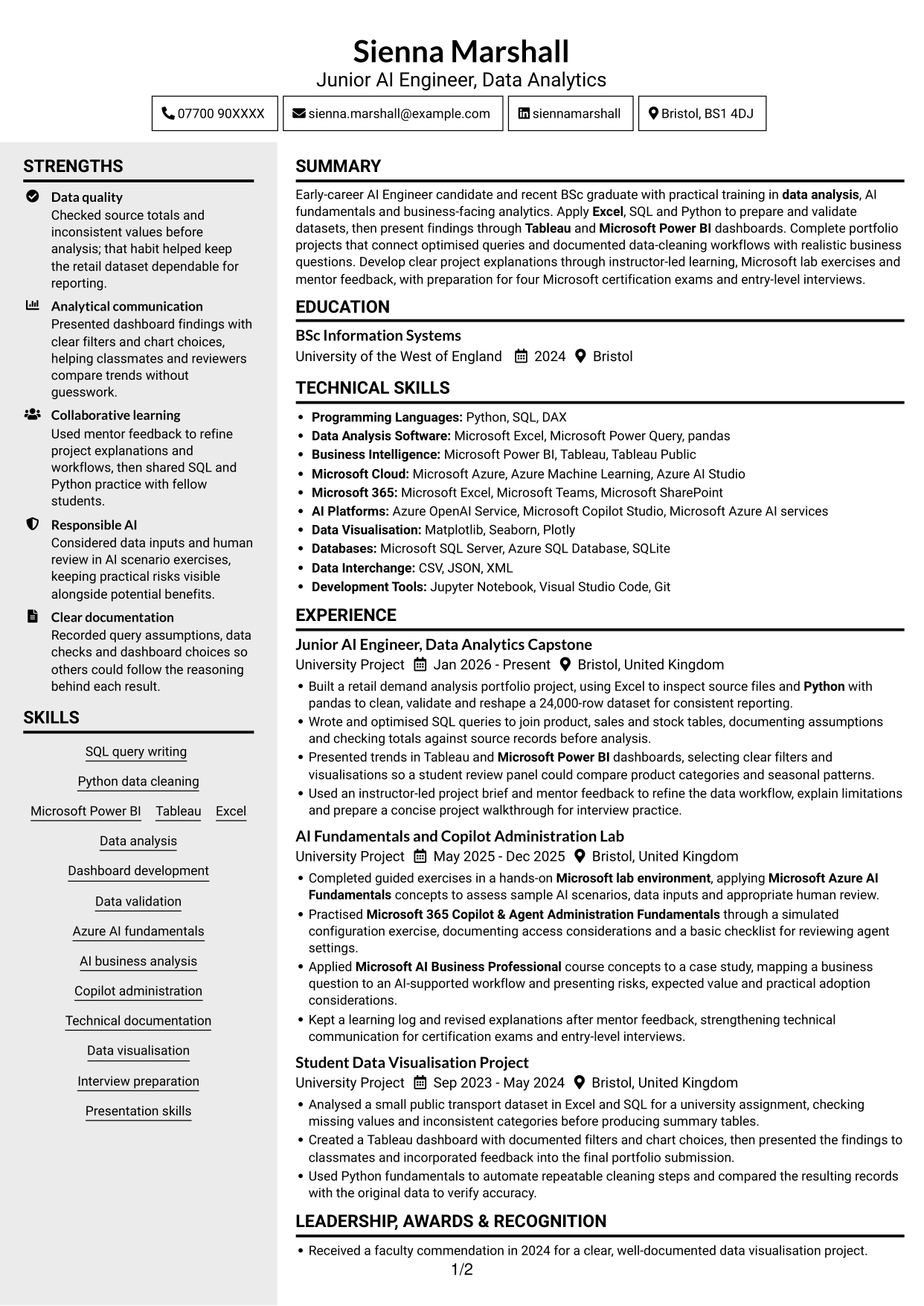 CV example — page 1