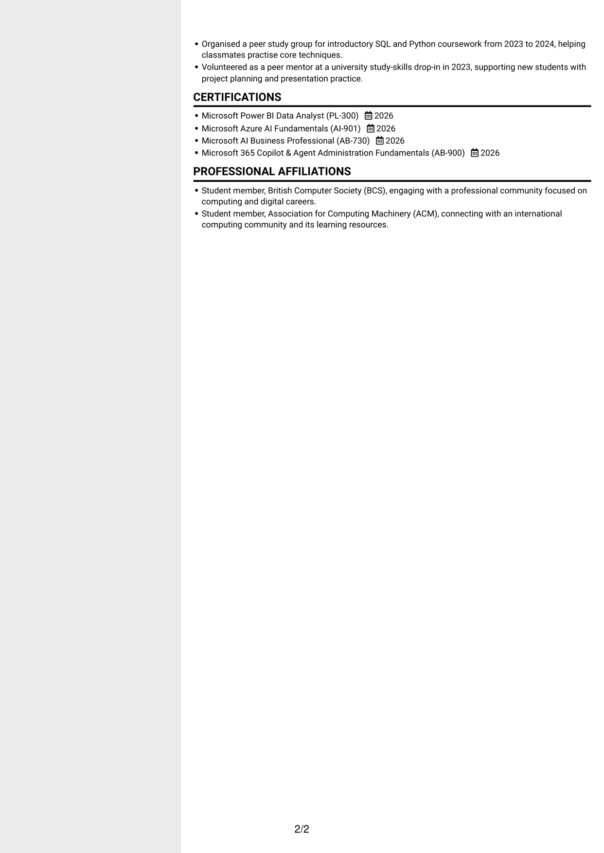 CV example — page 2