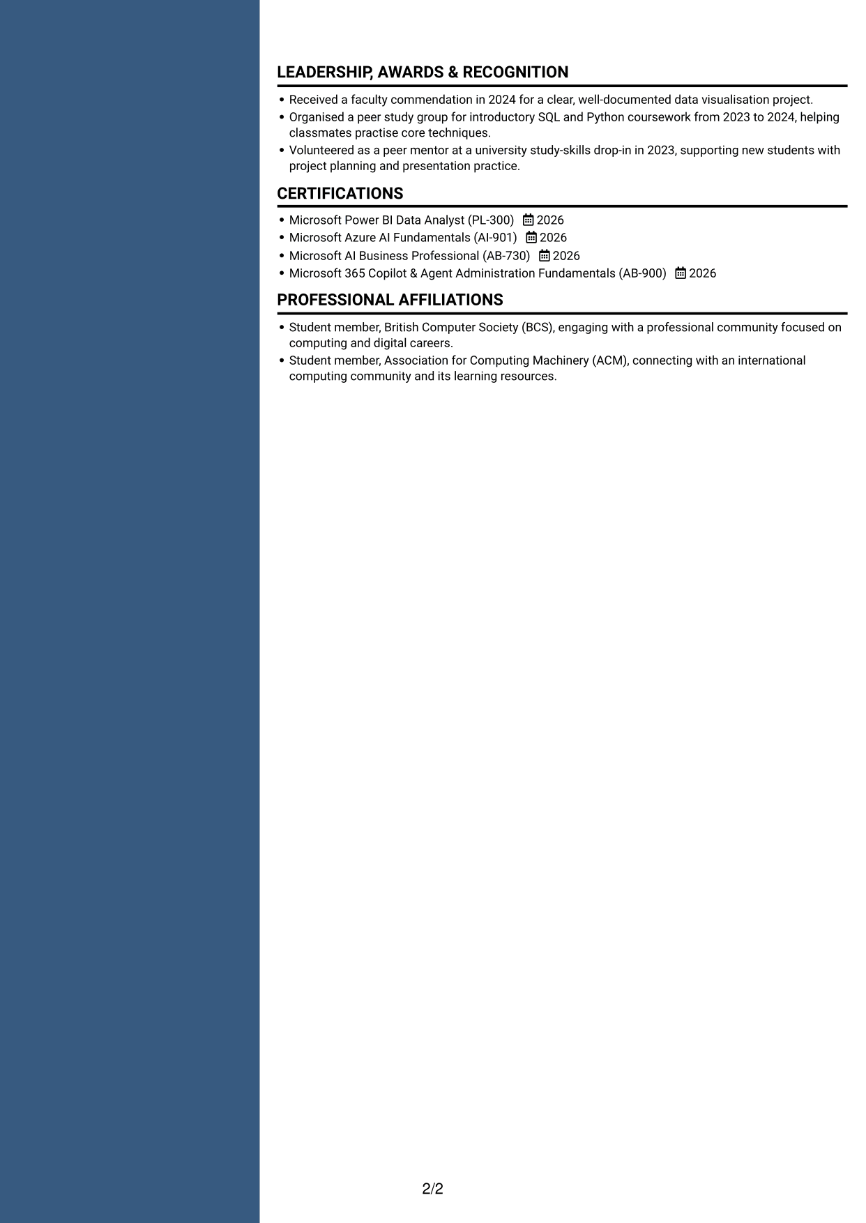 CV example — page 2