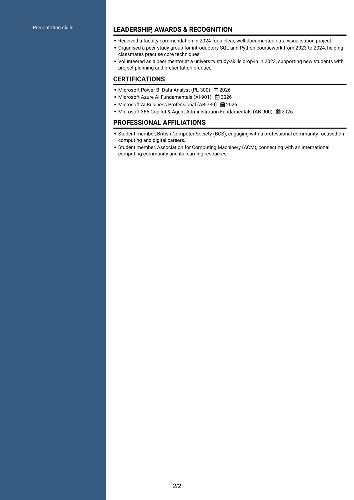 CV example — page 2