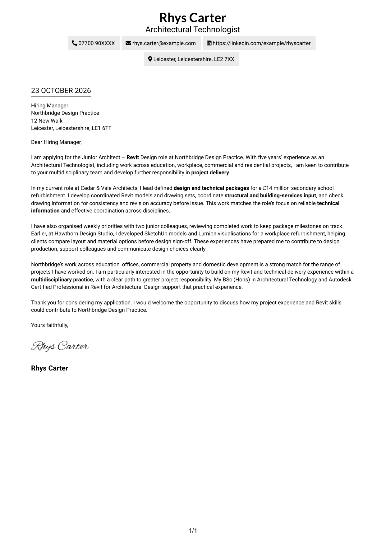 Cover letter example — page 1