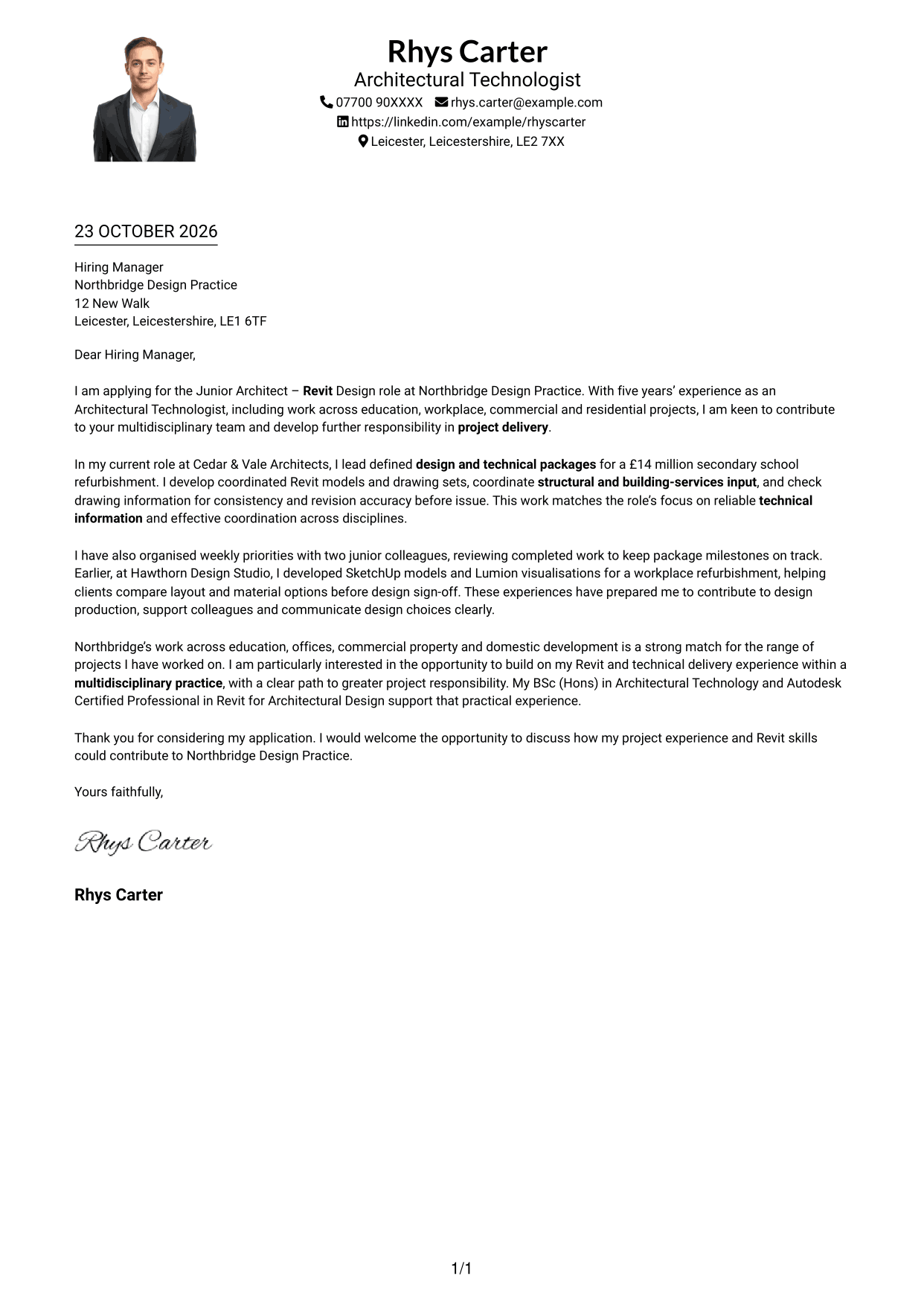 Cover letter example — page 1