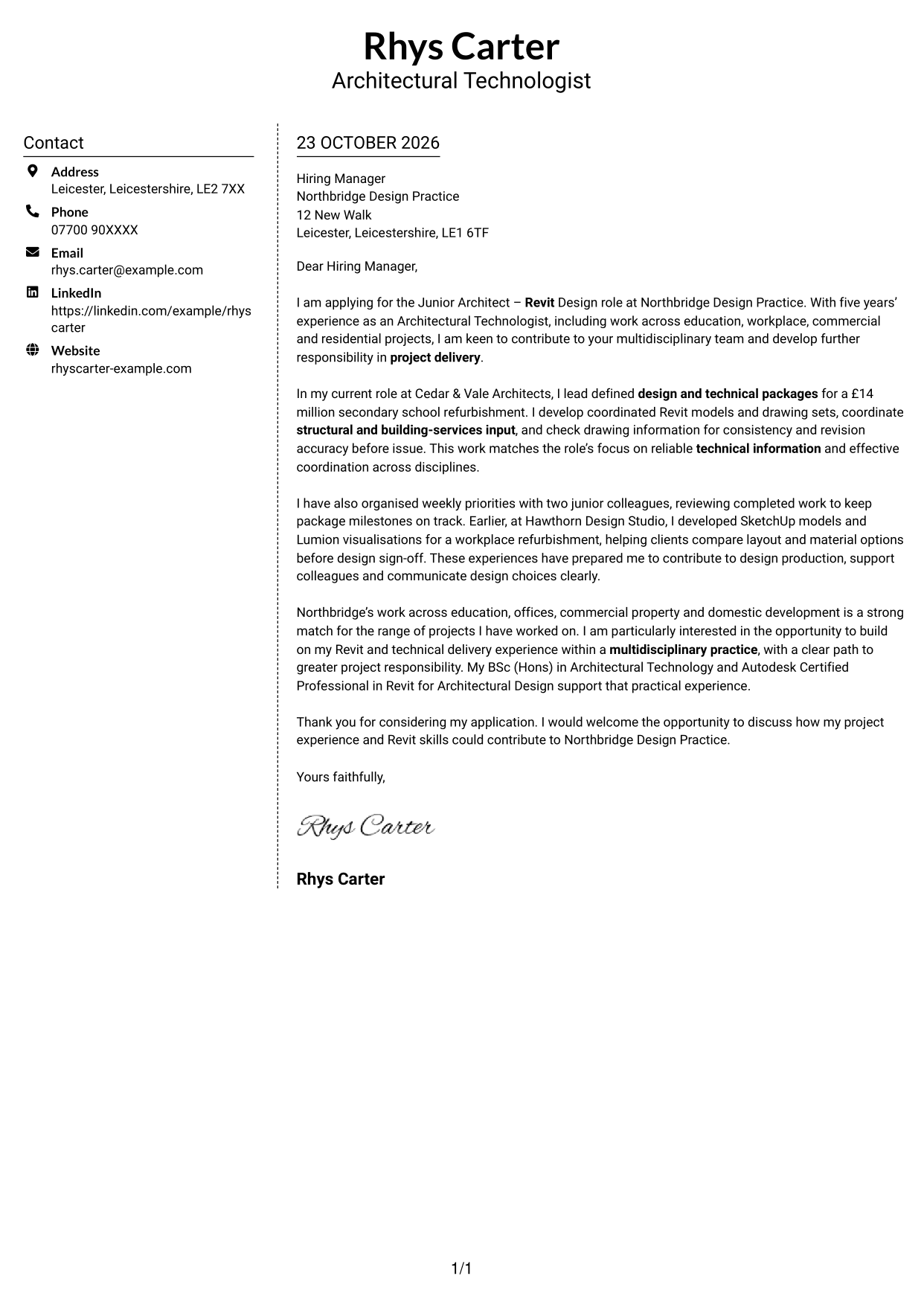 Cover letter example — page 1