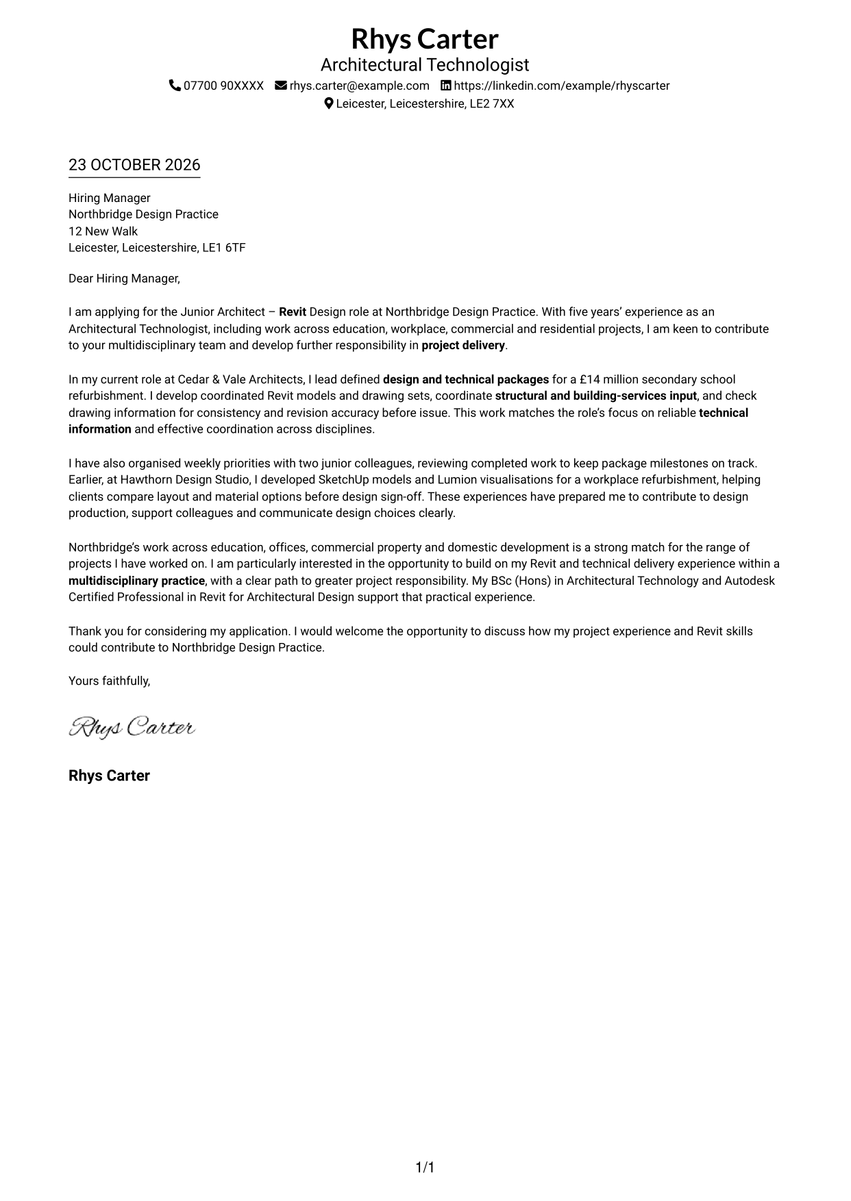 Cover letter example — page 1