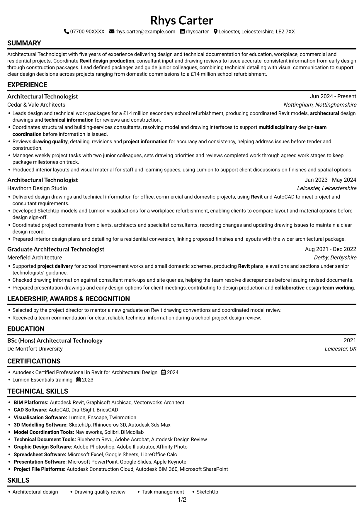 CV example — page 1