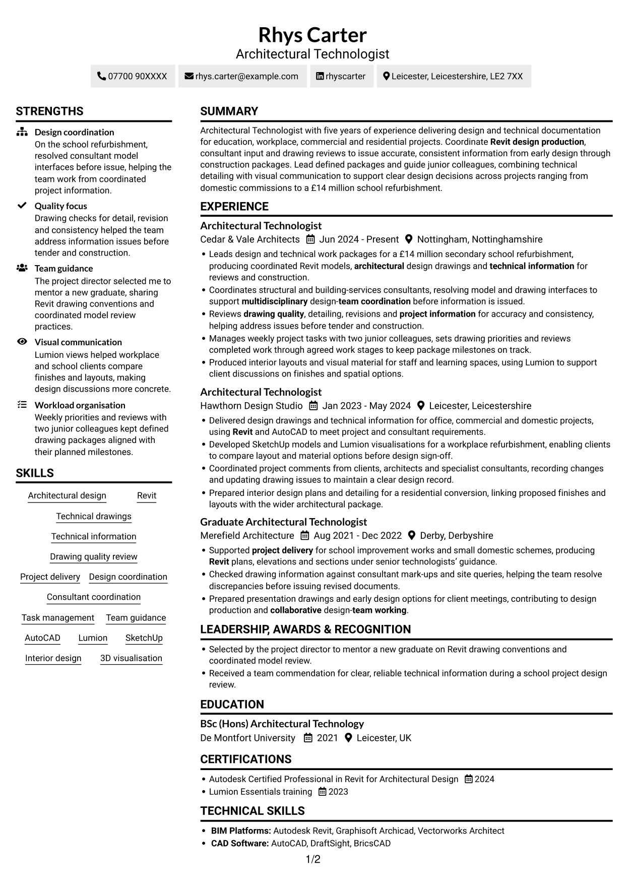 CV example — page 1