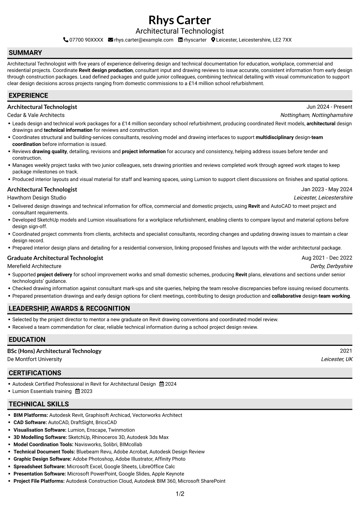 CV example — page 1
