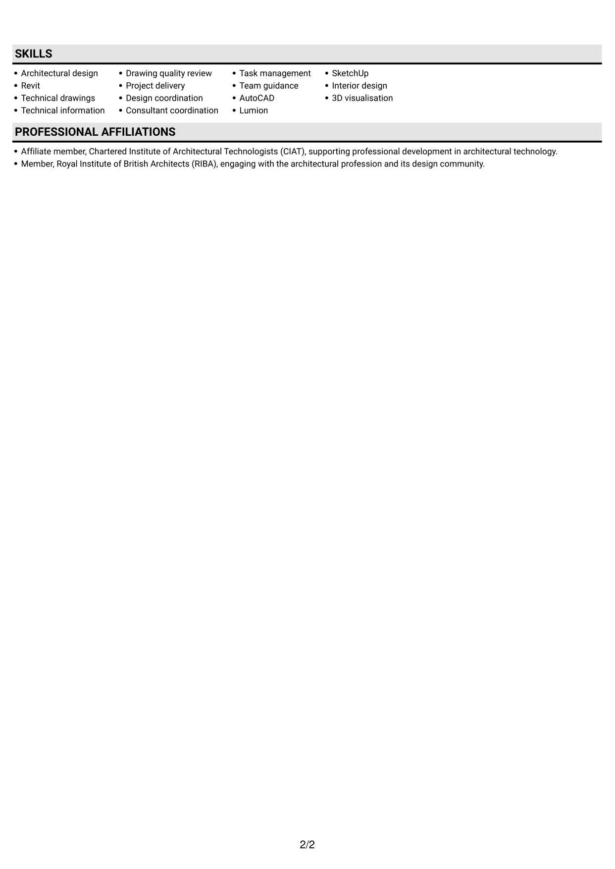 CV example — page 2