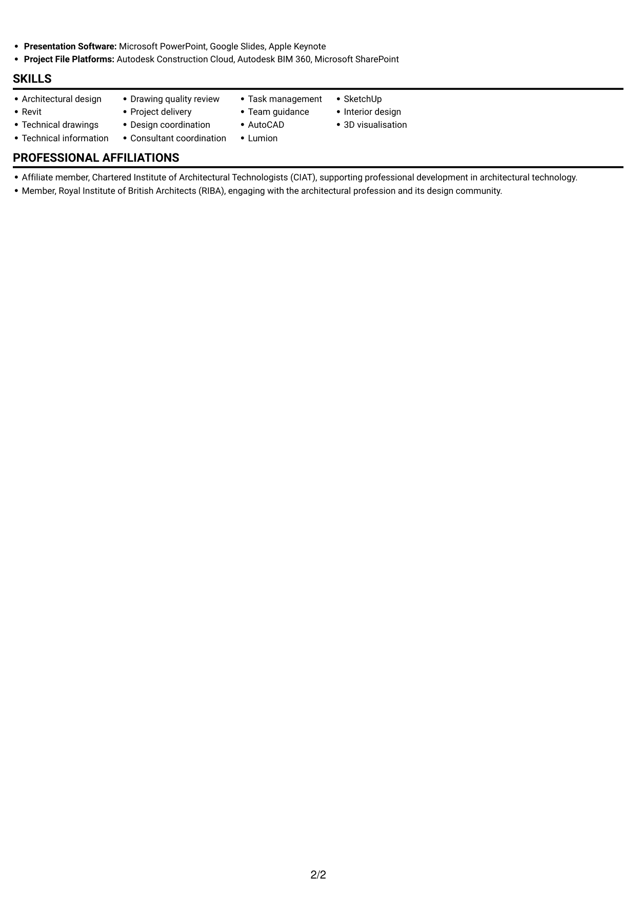 CV example — page 2