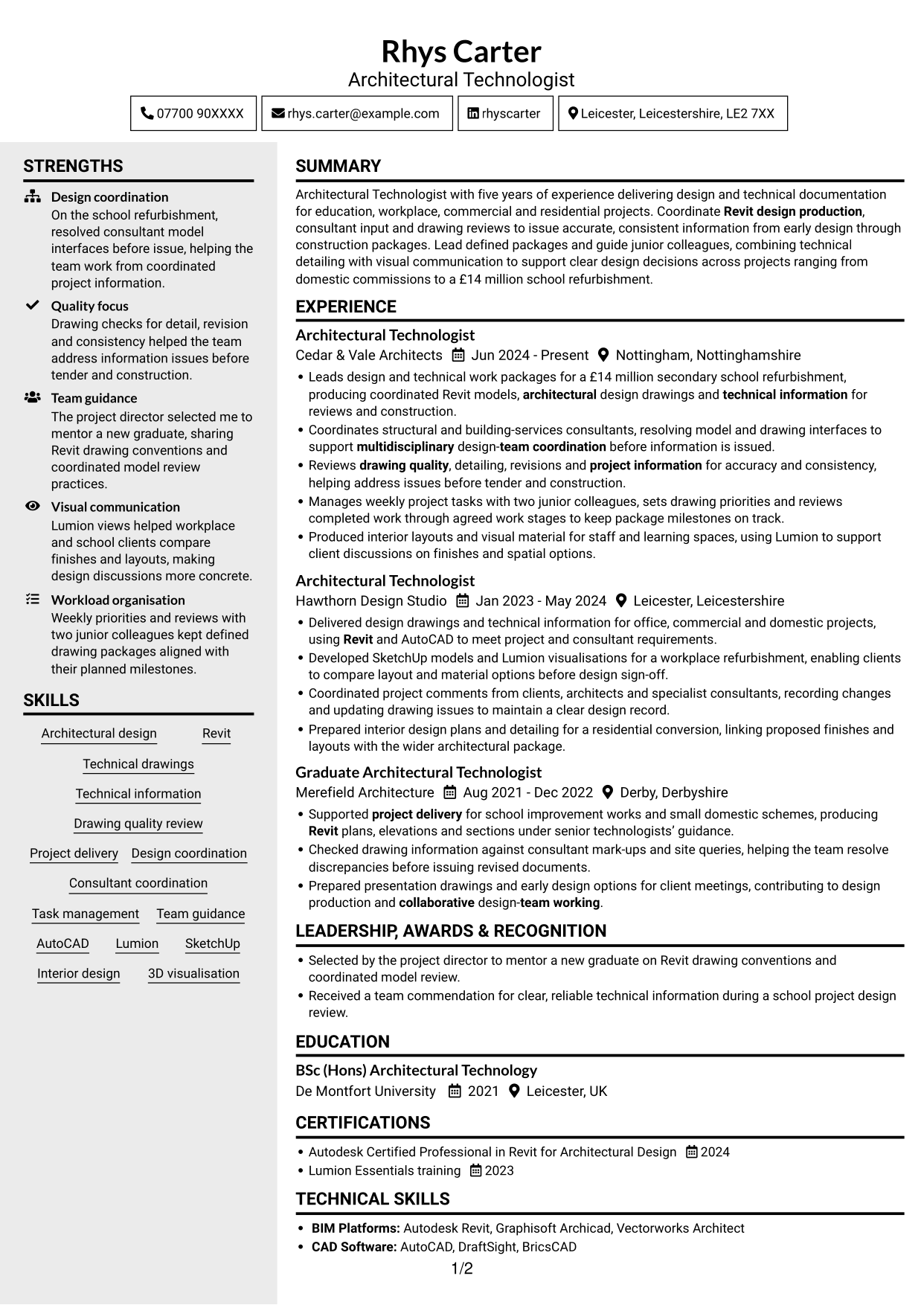 CV example — page 1