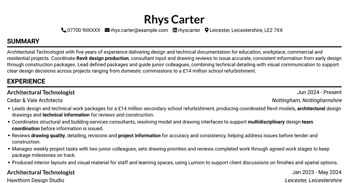 7 Junior Architect - Revit Design CV Templates with Example