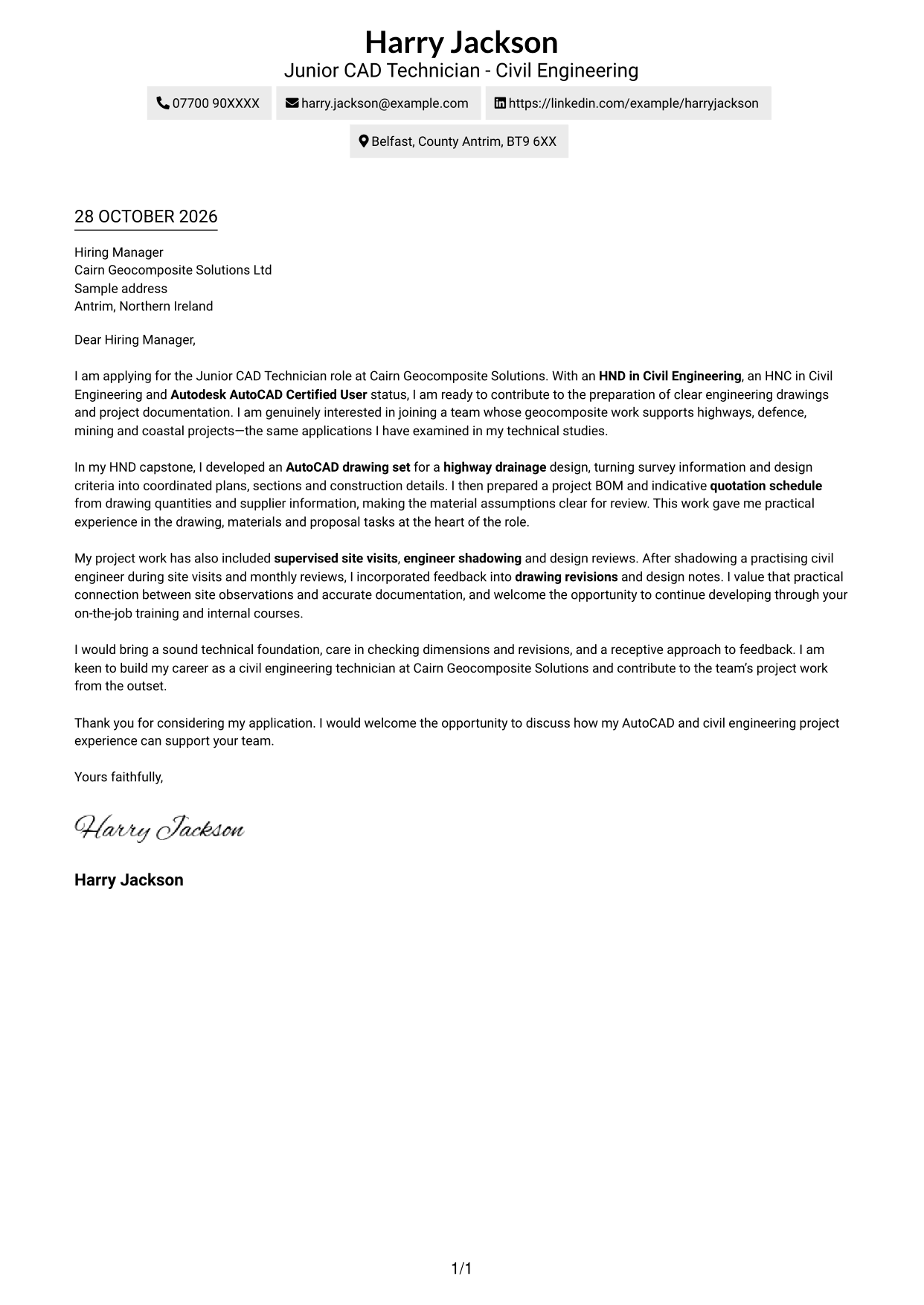 Cover letter example — page 1
