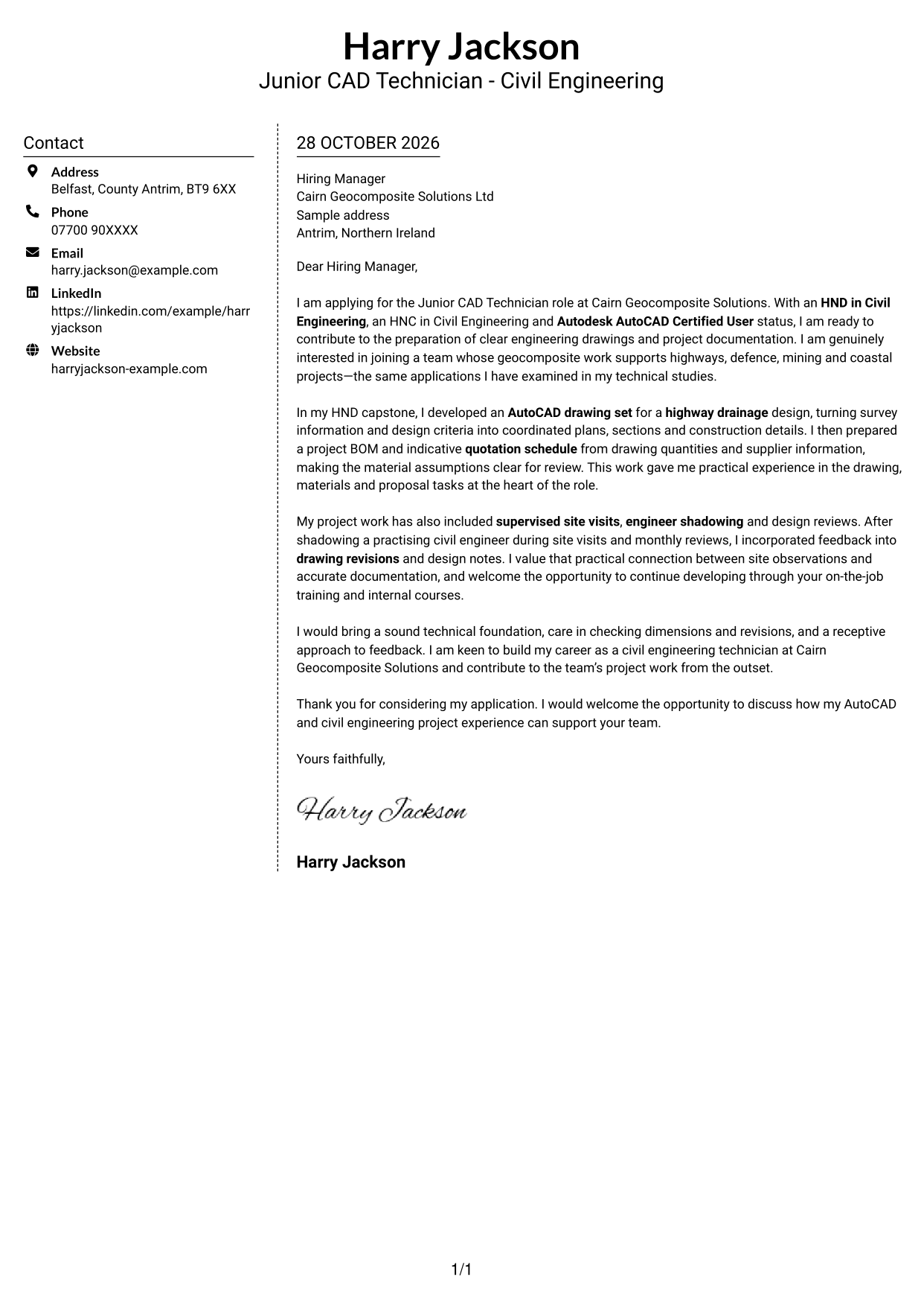 Cover letter example — page 1