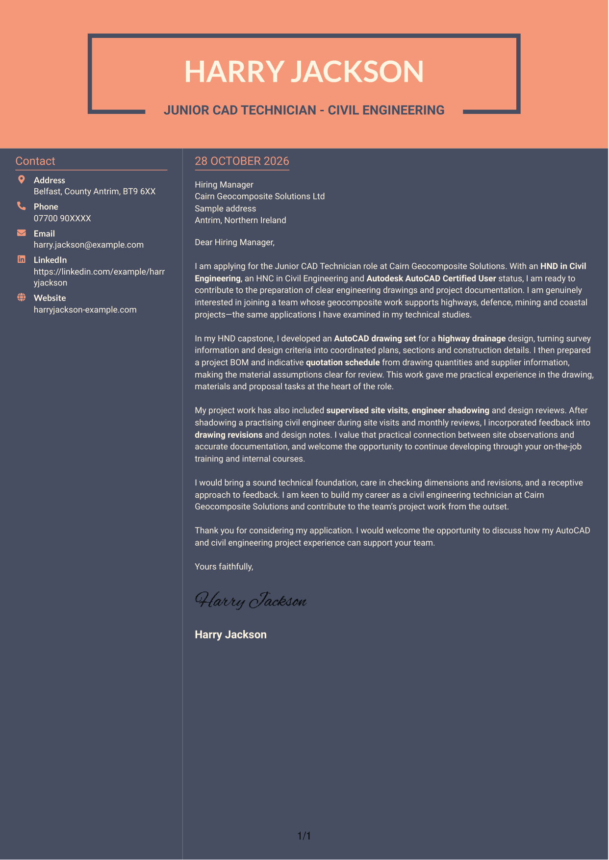 Cover letter example — page 1