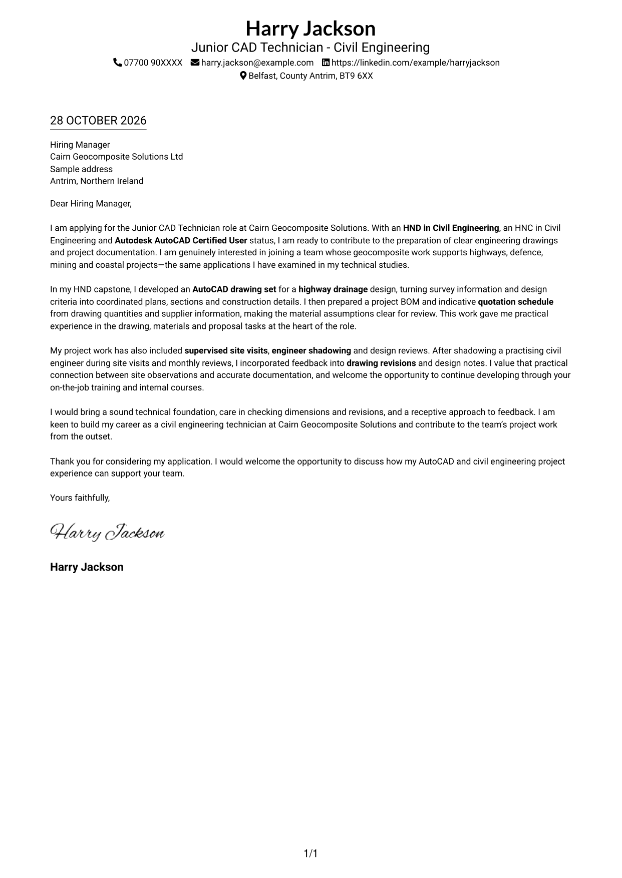 Cover letter example — page 1