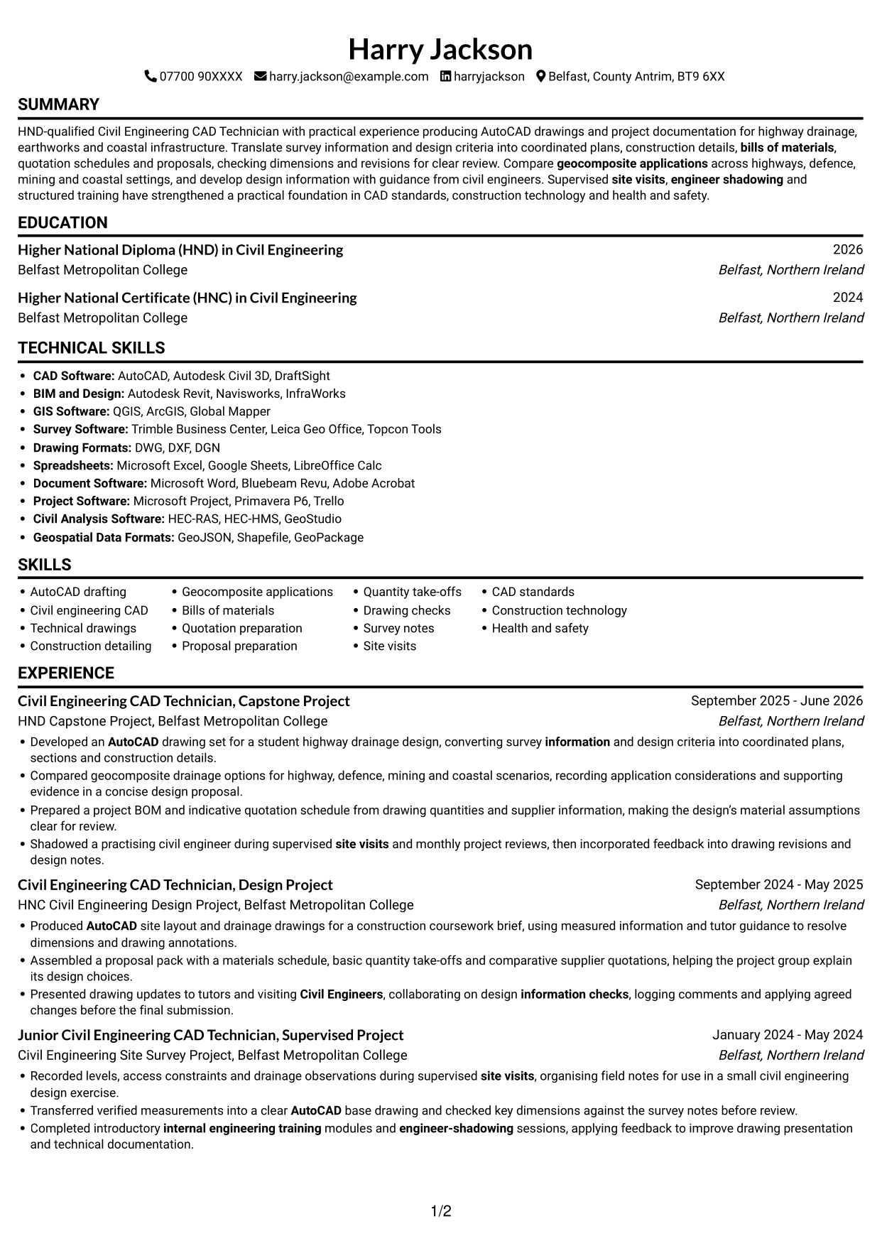 CV example — page 1