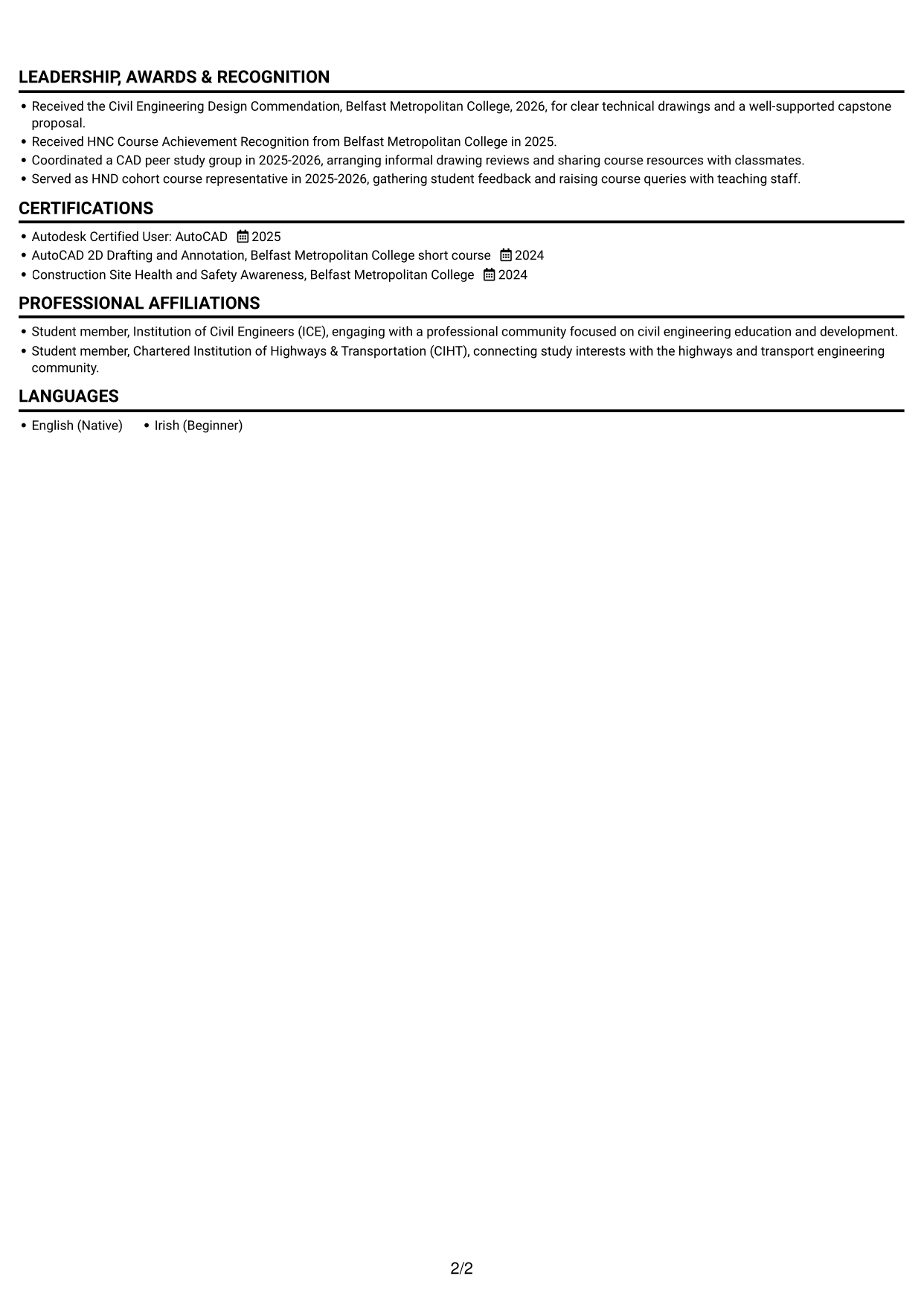 CV example — page 2
