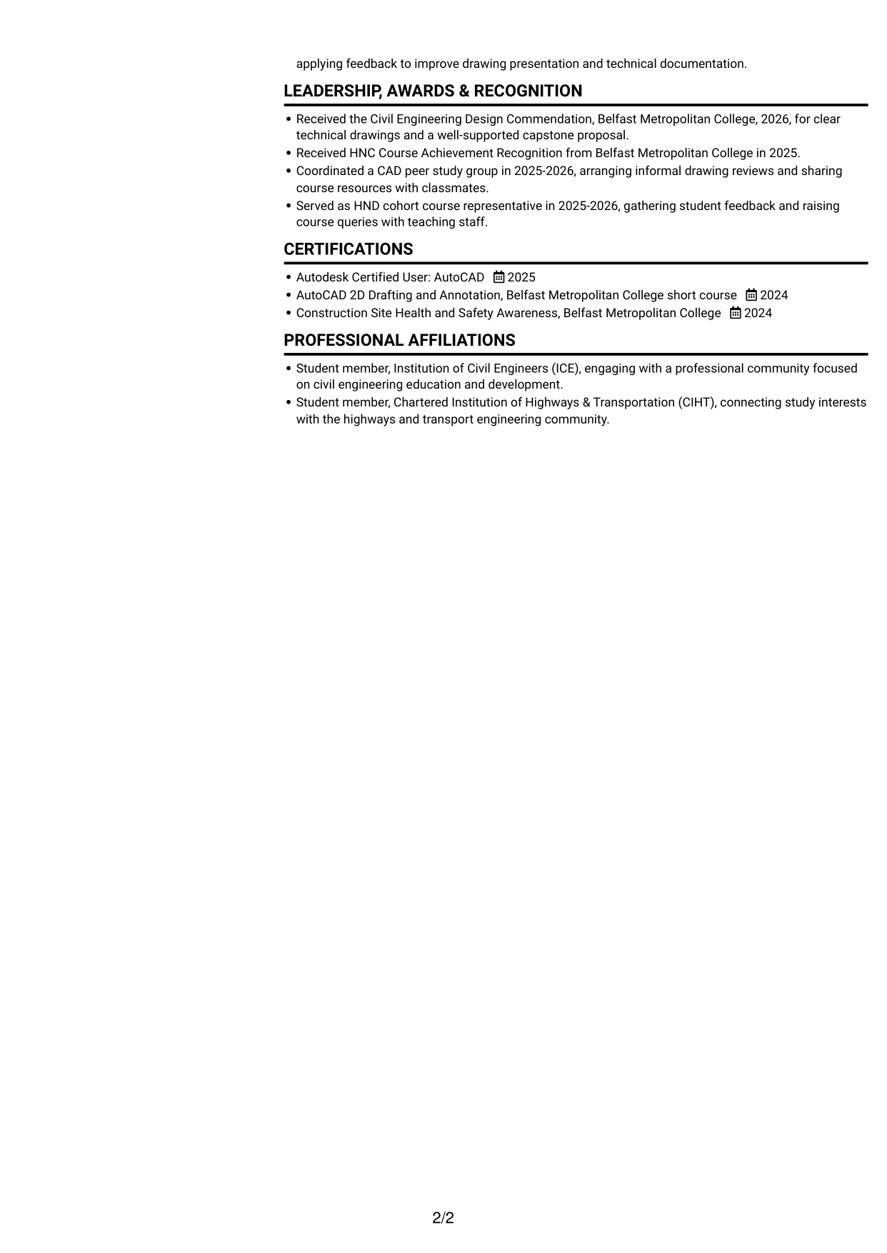 CV example — page 2