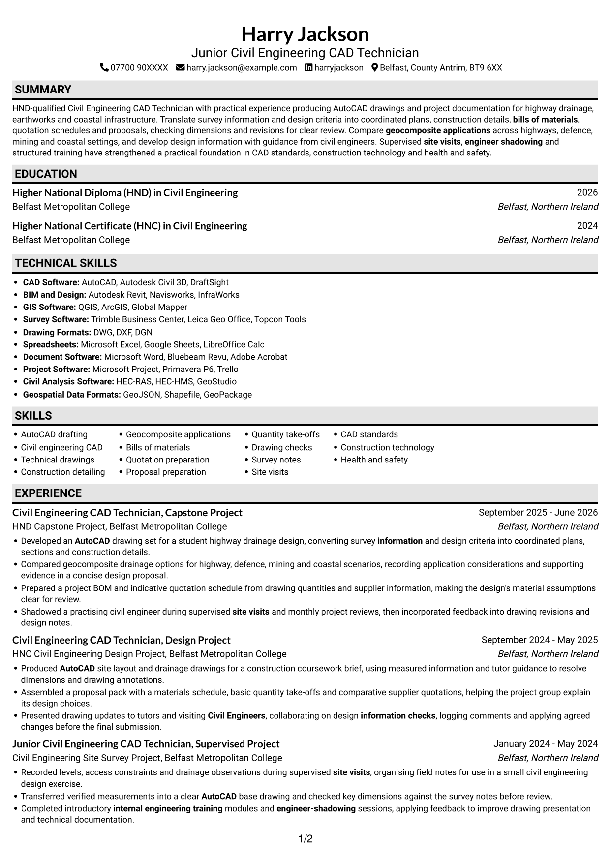 CV example — page 1