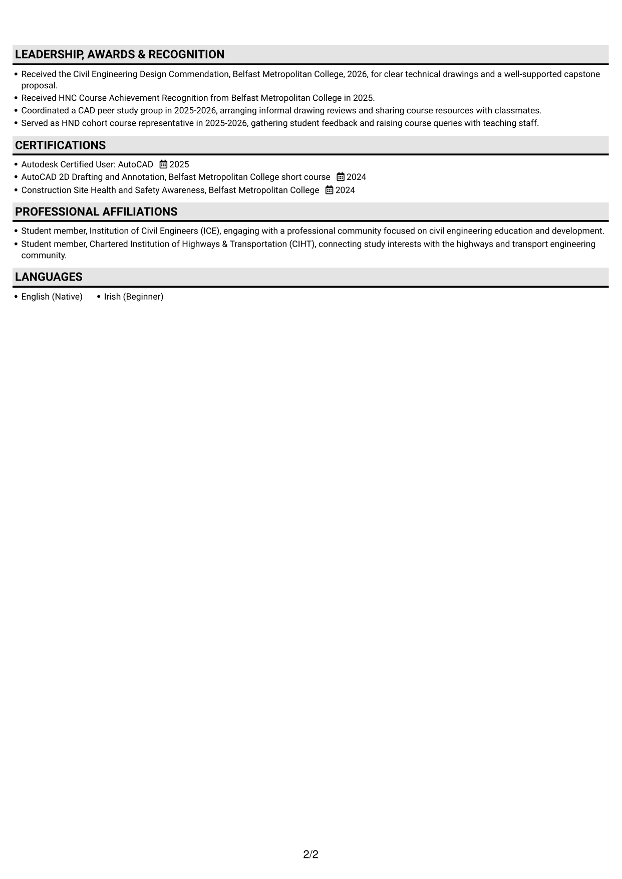 CV example — page 2
