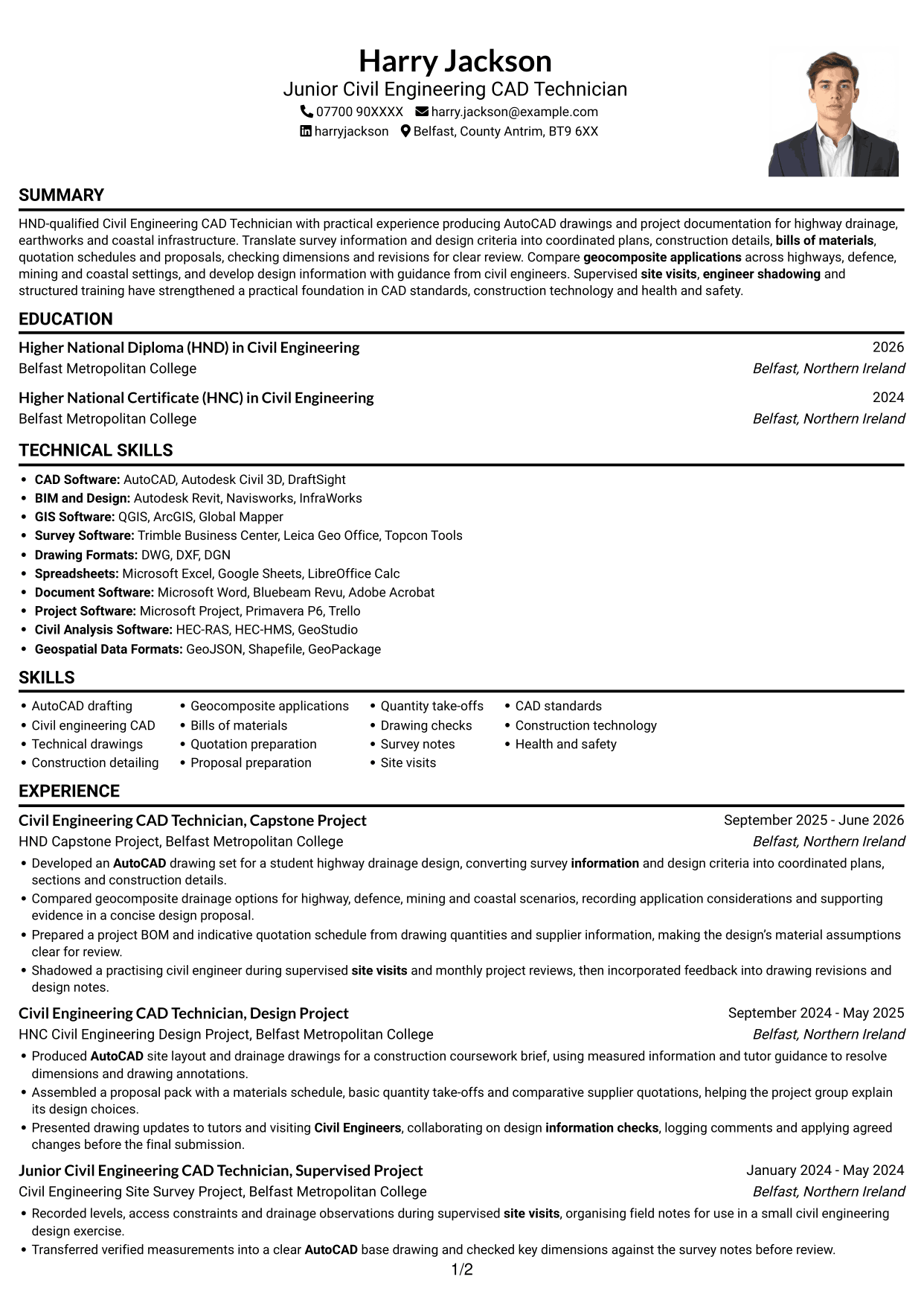 CV example — page 1
