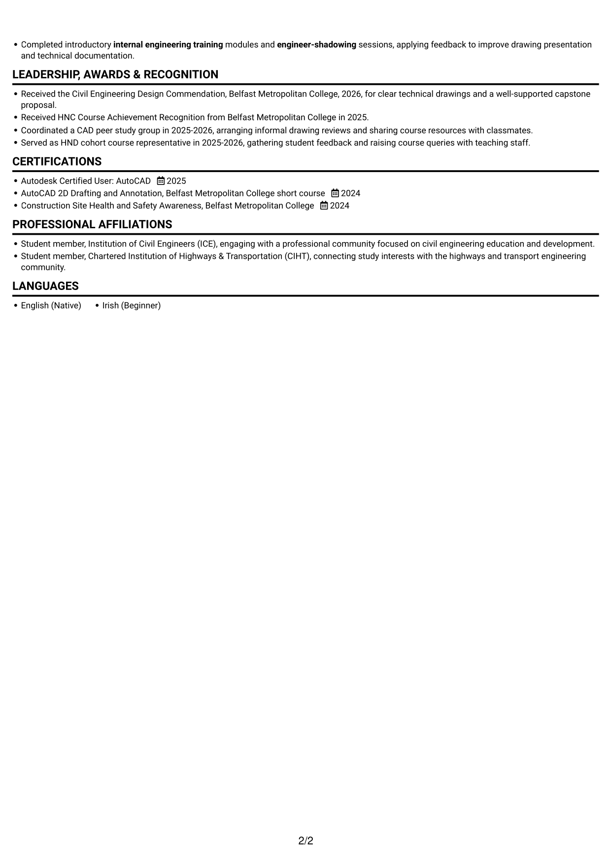 CV example — page 2