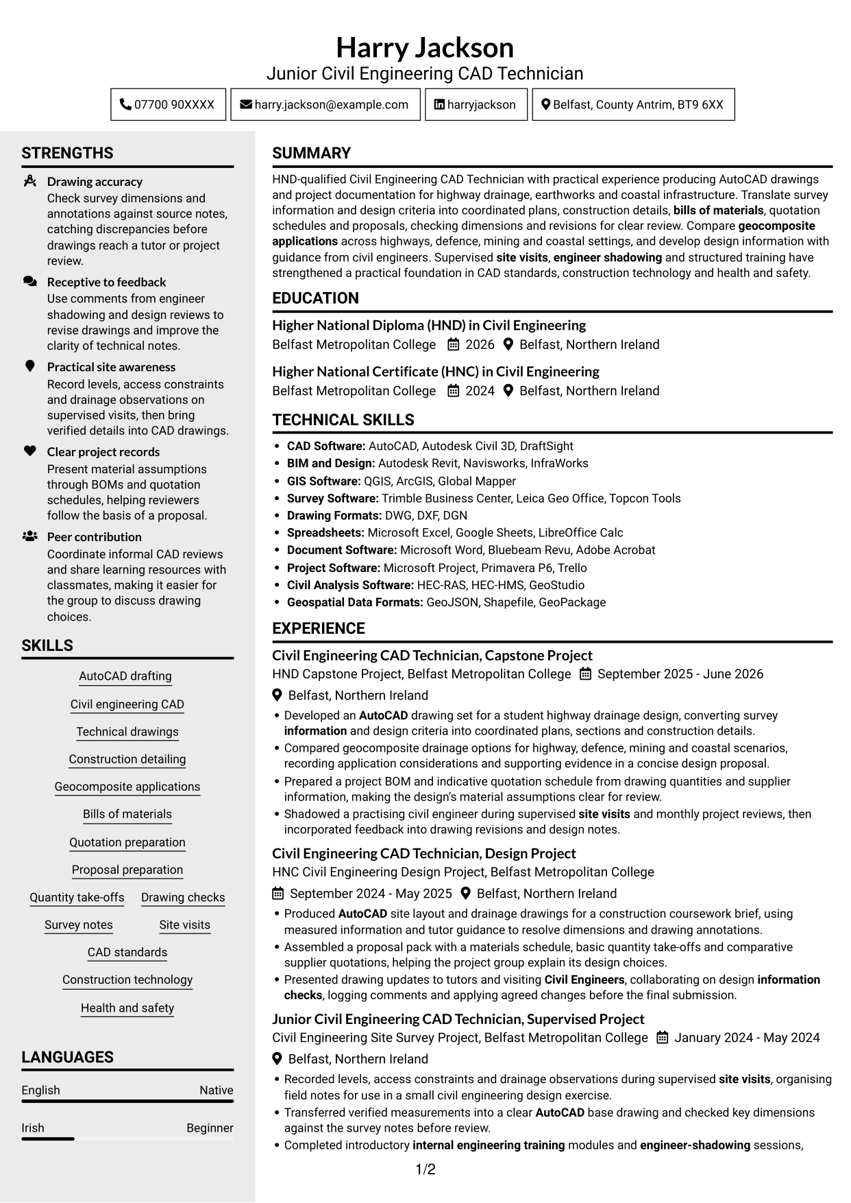 CV example — page 1