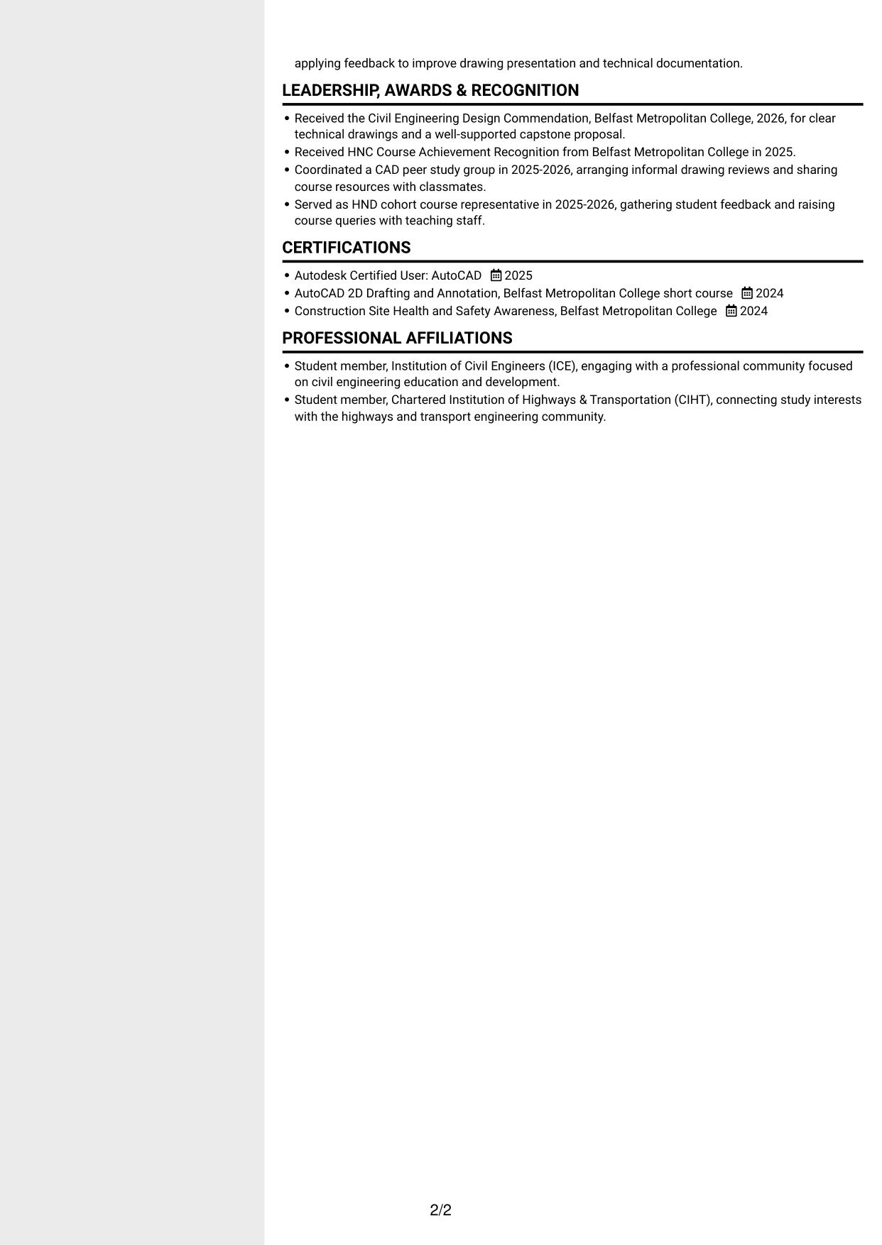 CV example — page 2