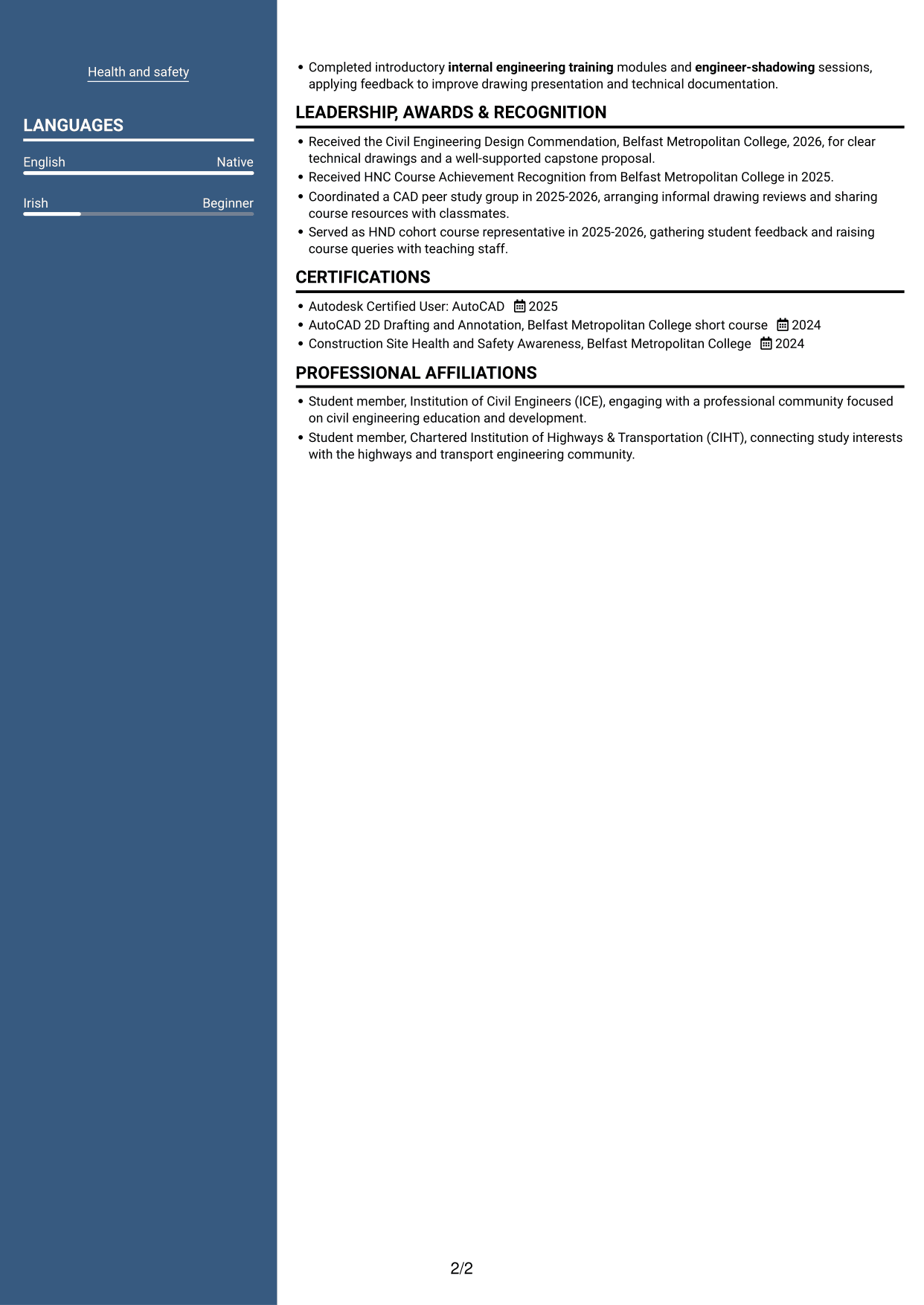 CV example — page 2