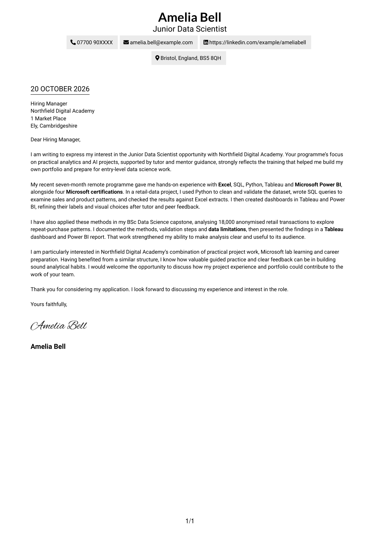 Cover letter example — page 1