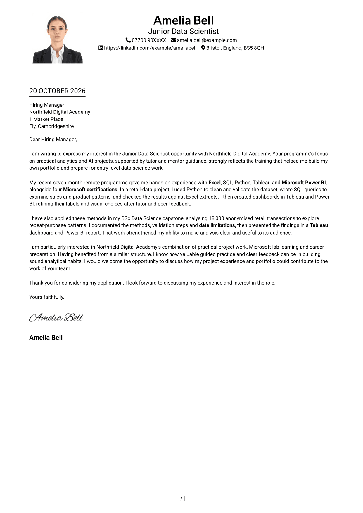 Cover letter example — page 1