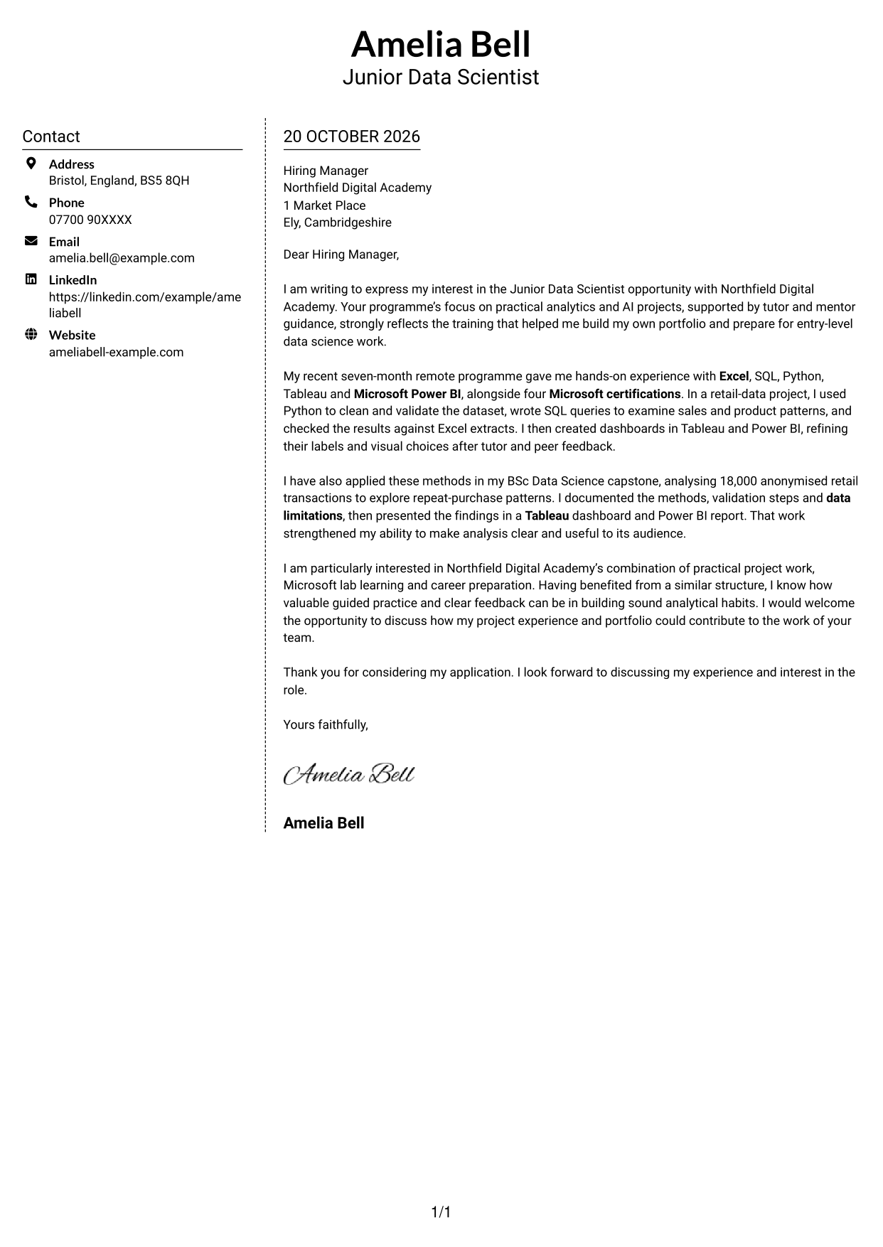 Cover letter example — page 1