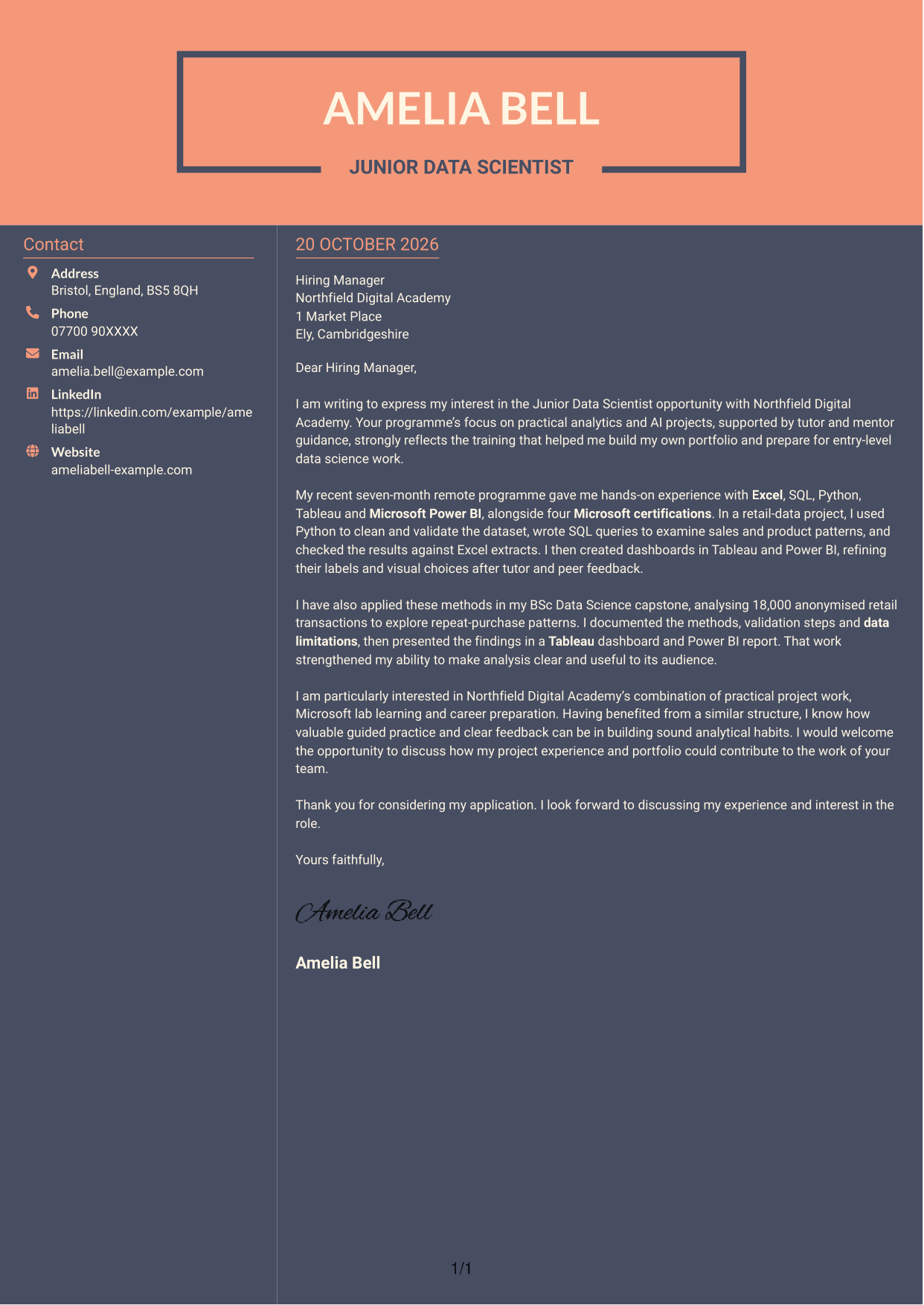Cover letter example — page 1