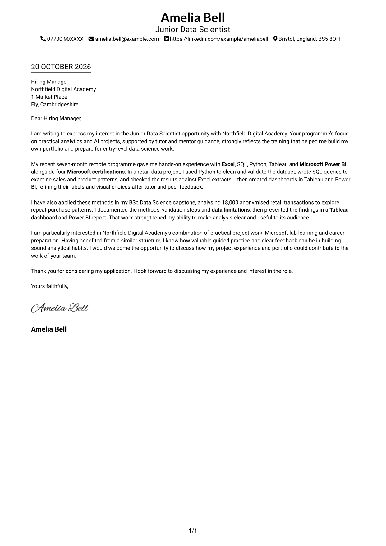 Cover letter example — page 1