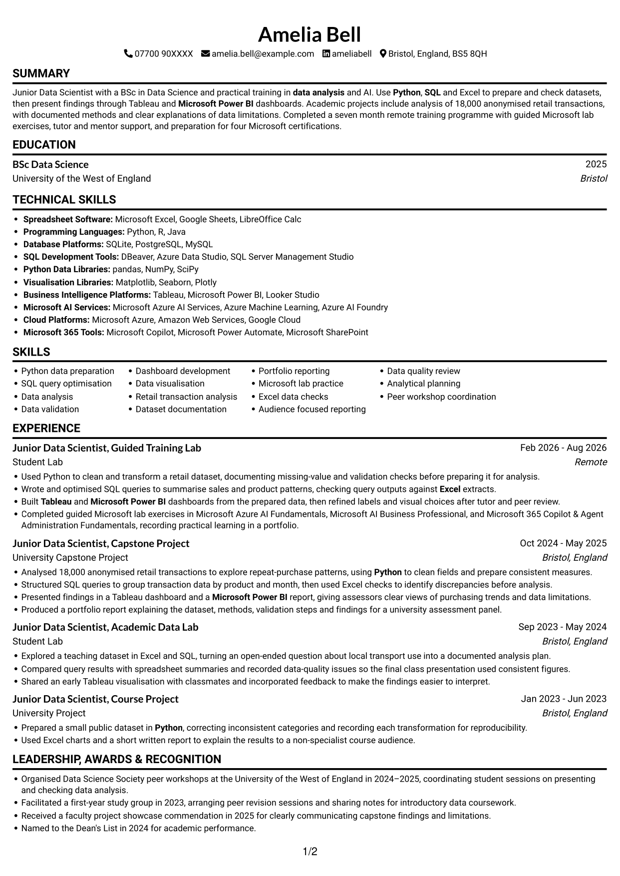 CV example — page 1