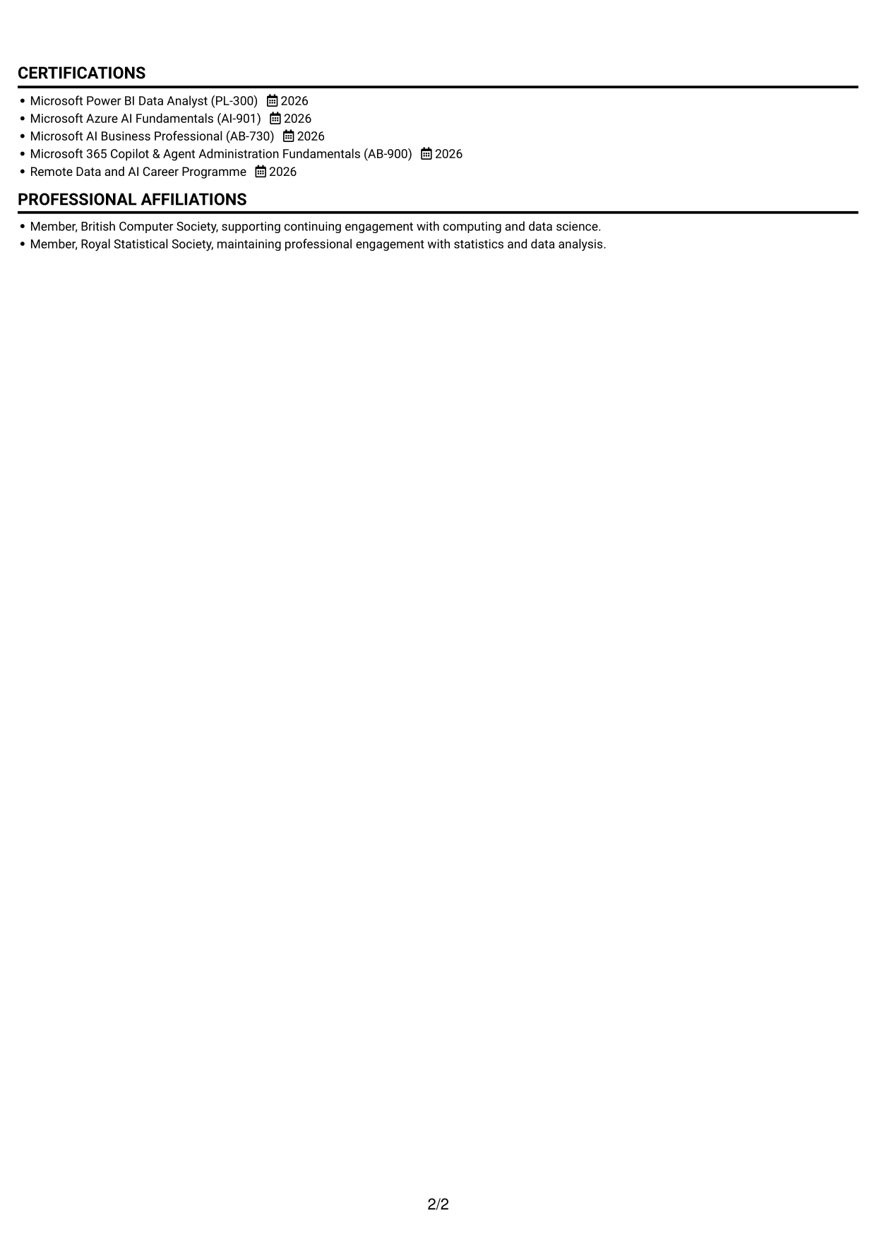 CV example — page 2