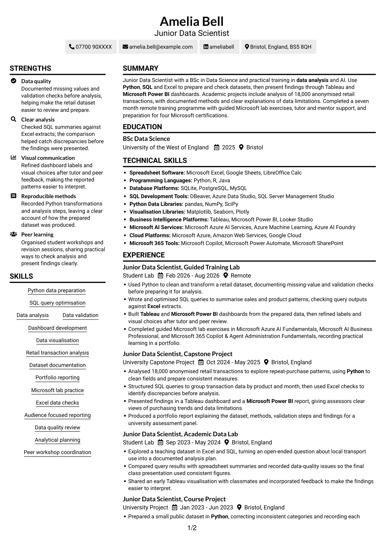 CV example — page 1