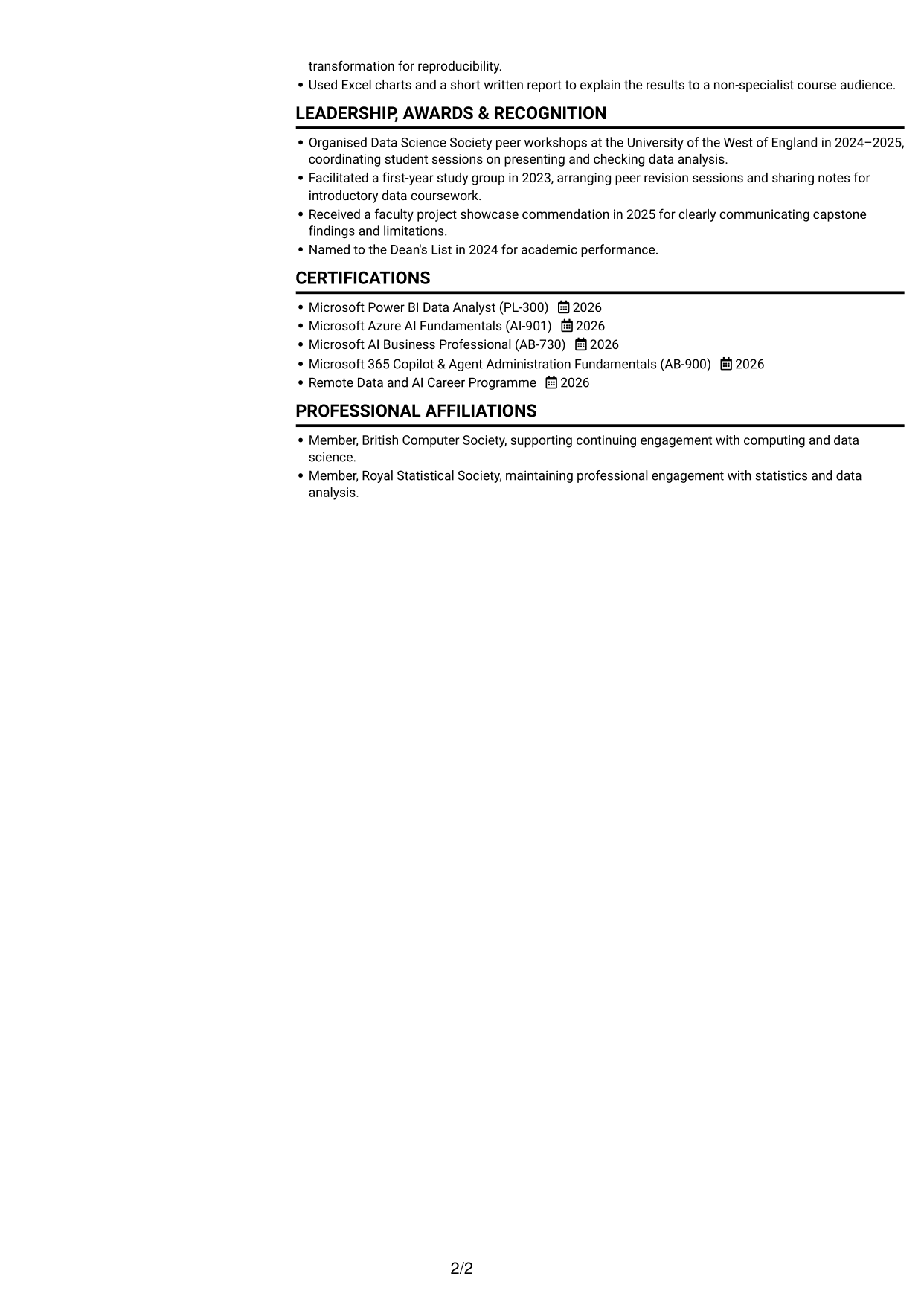 CV example — page 2