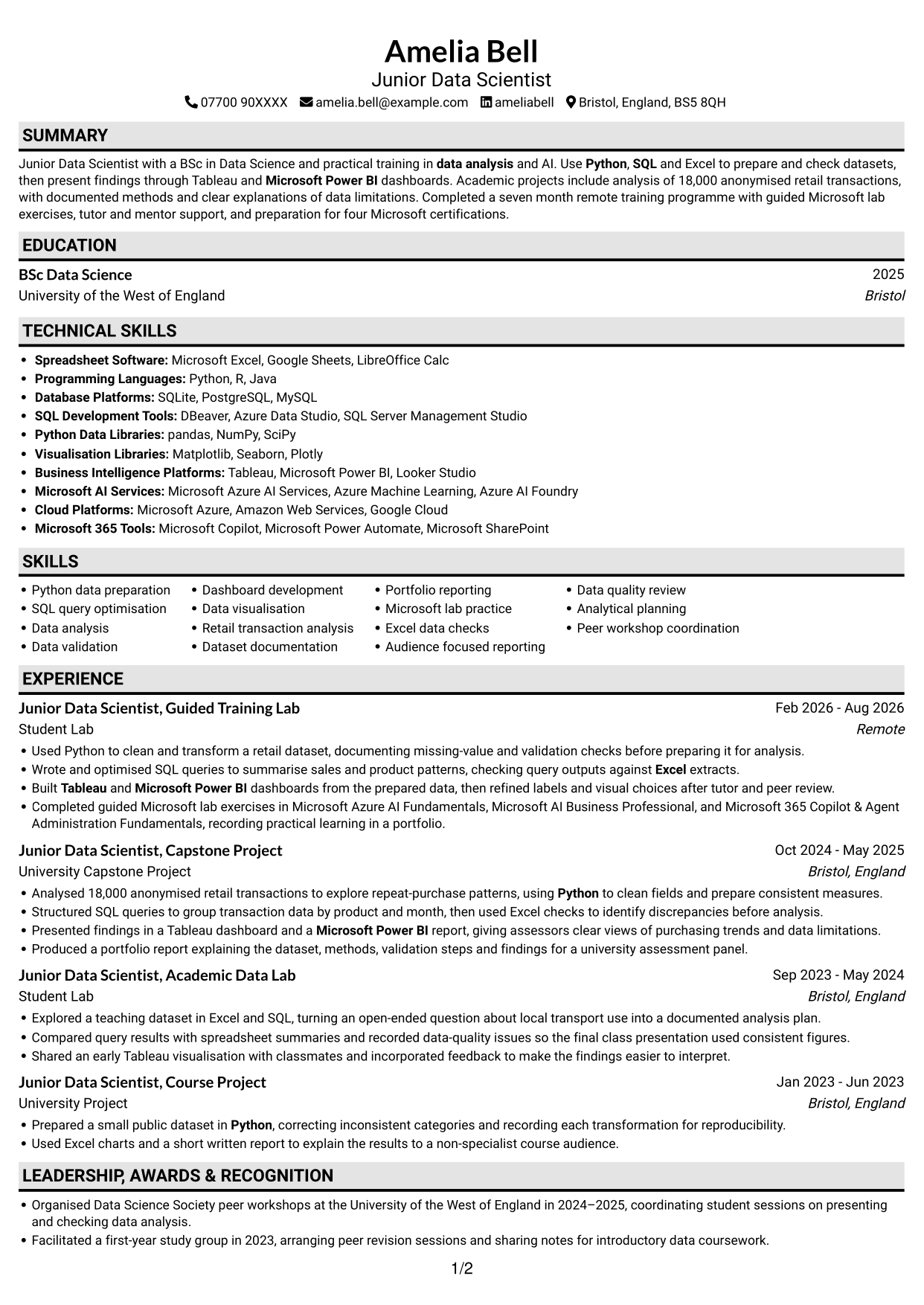 CV example — page 1