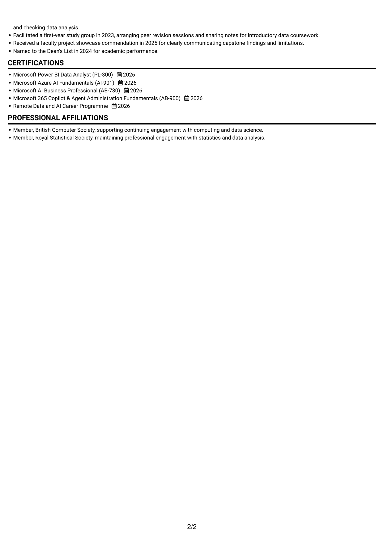 CV example — page 2