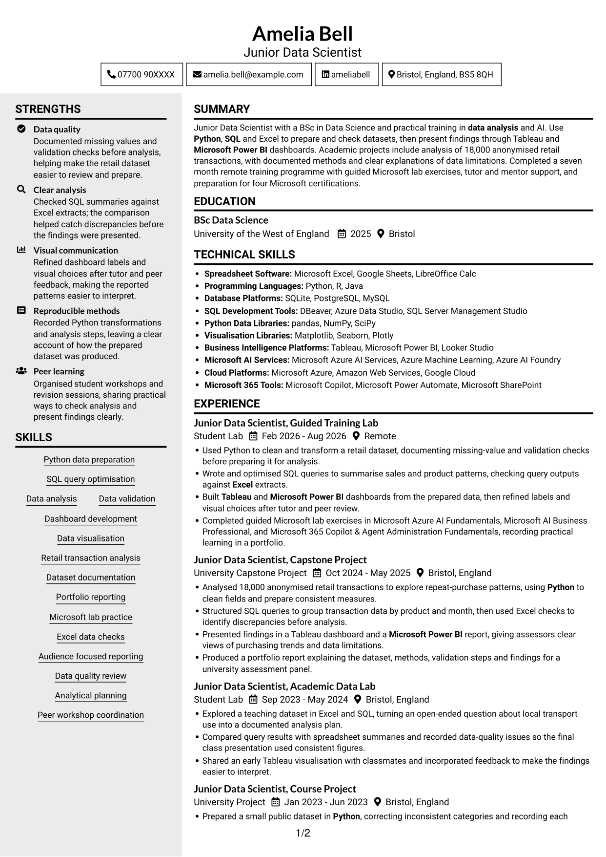 CV example — page 1