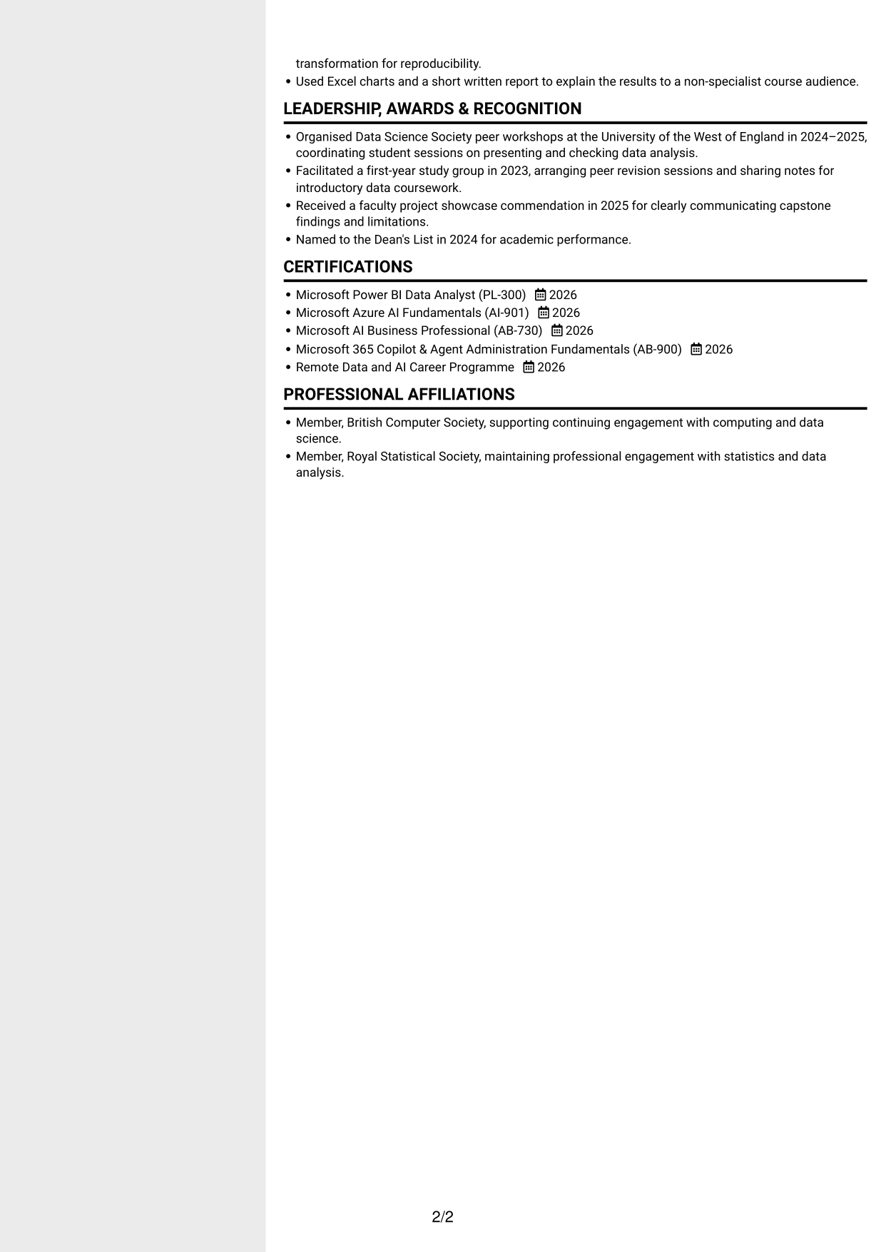 CV example — page 2