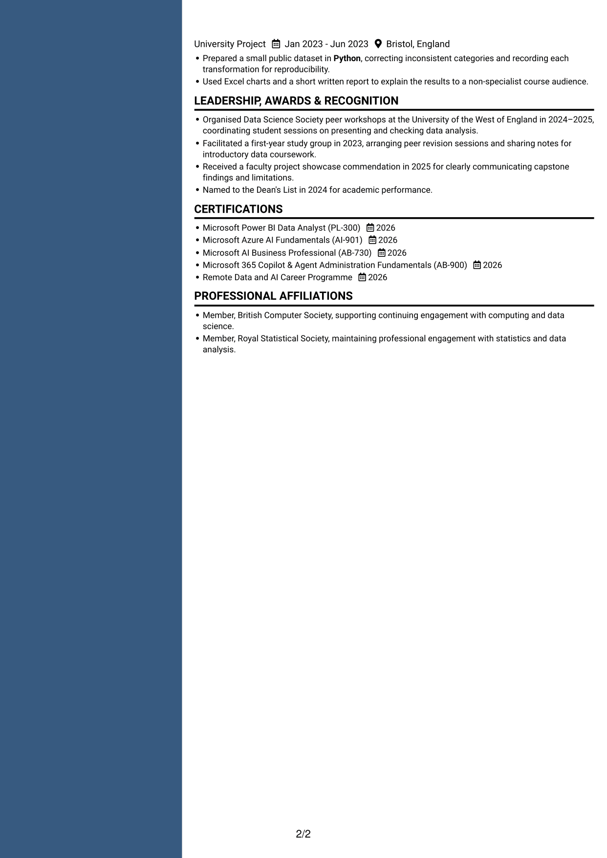 CV example — page 2