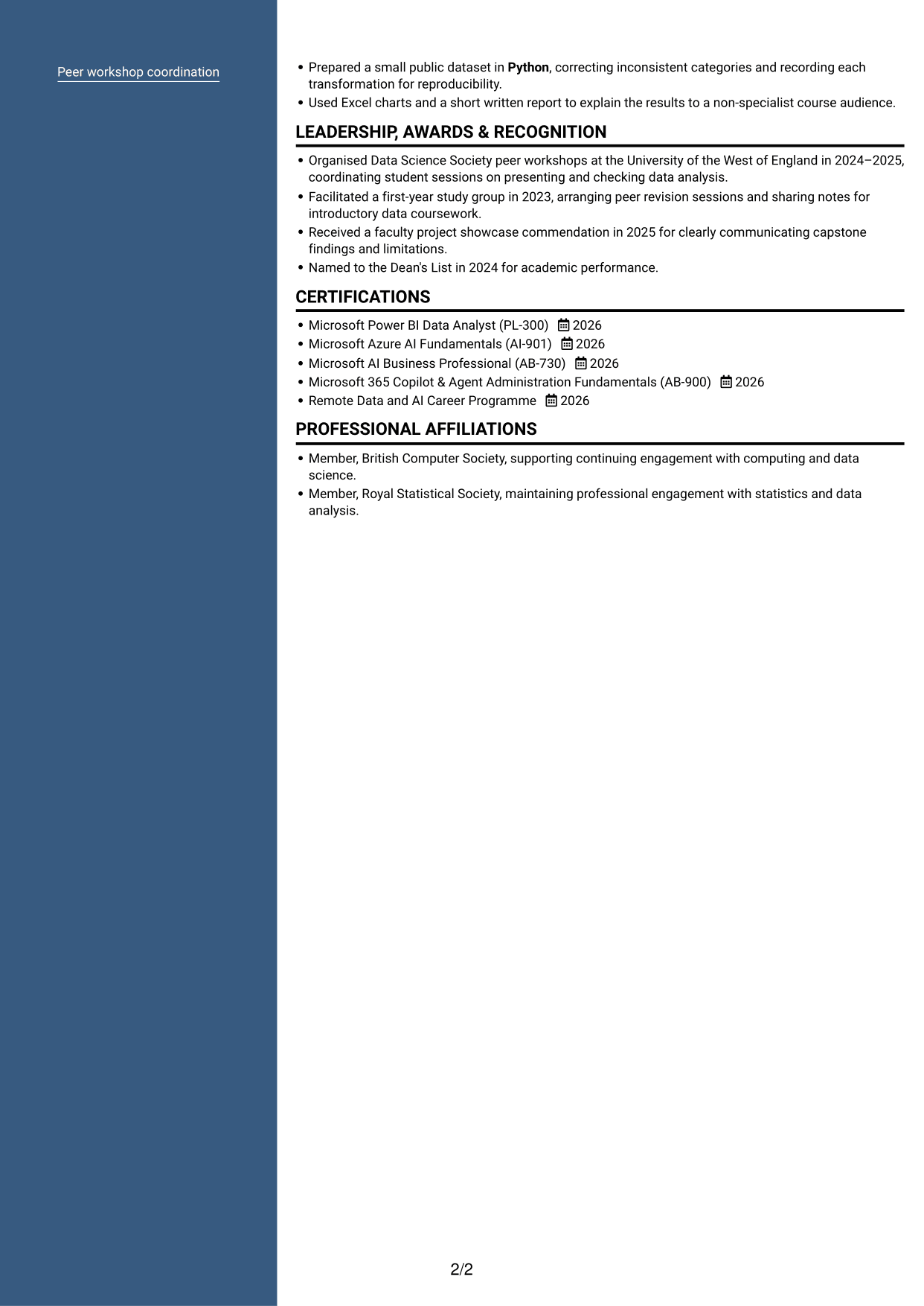 CV example — page 2