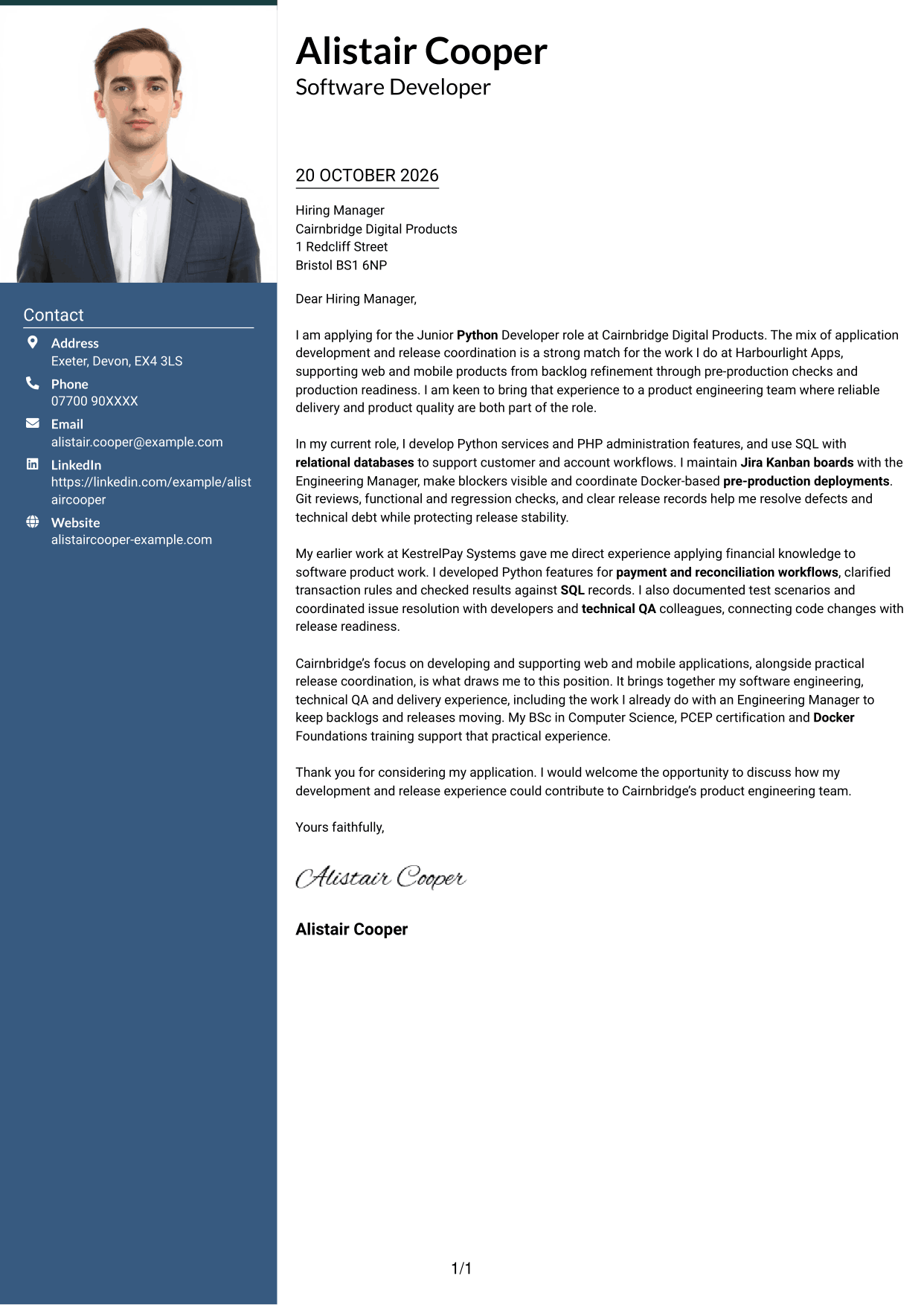 Cover letter example — page 1