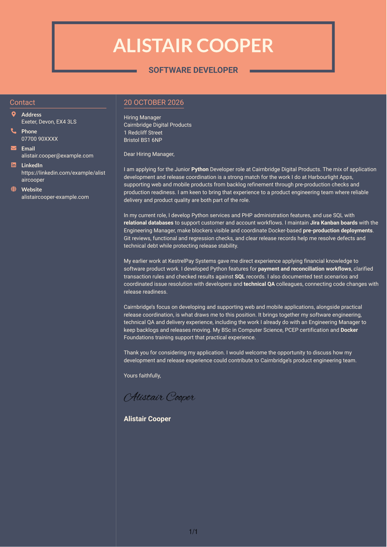 Cover letter example — page 1