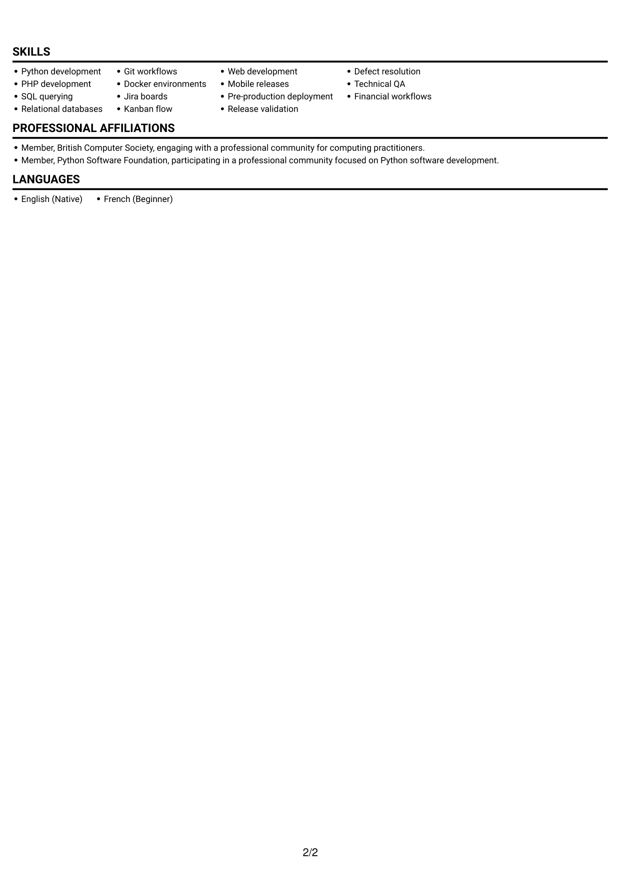 CV example — page 2