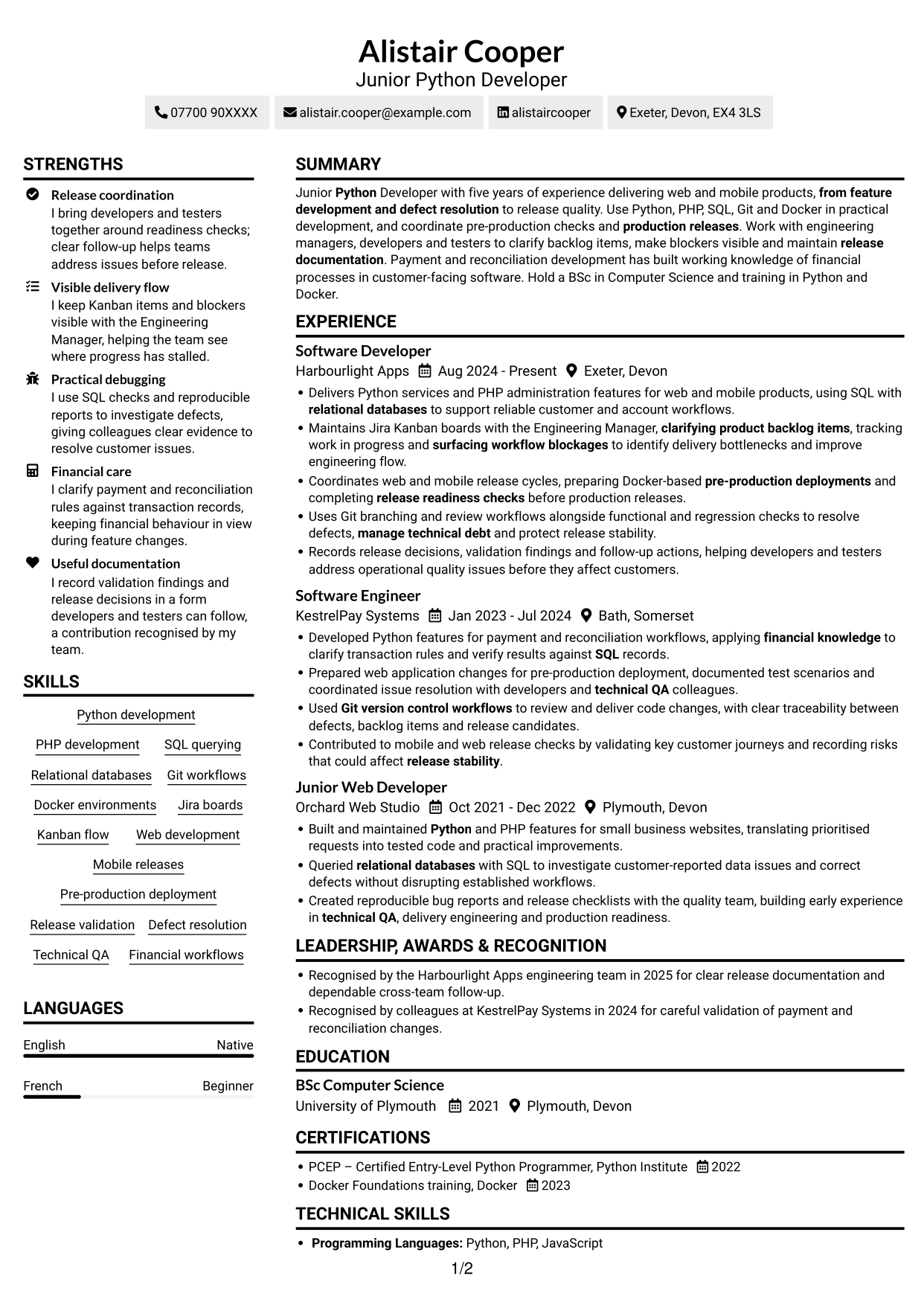 CV example — page 1